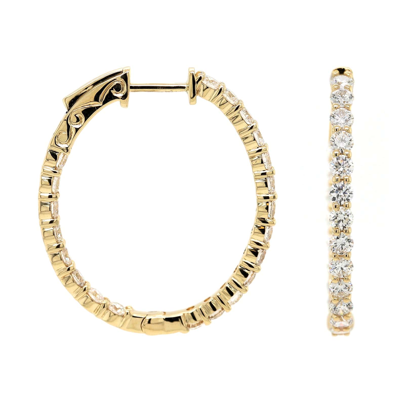 14K Yellow Gold Inside Out Diamond Oval Hoop Earrings - Image 3