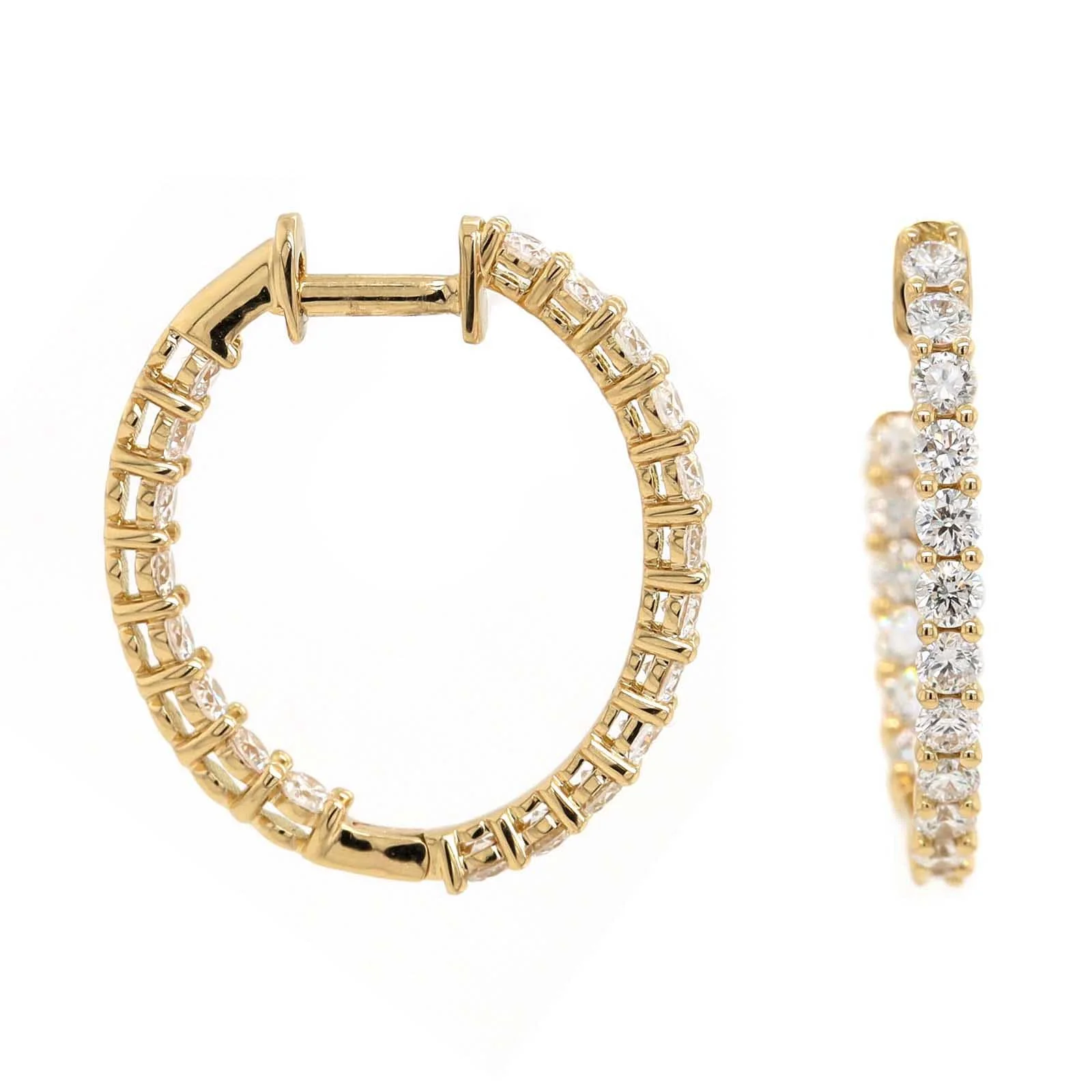 18K Yellow Gold Inside Out .75" Diamond Oval Shaped Hoop Earrings - Image 3
