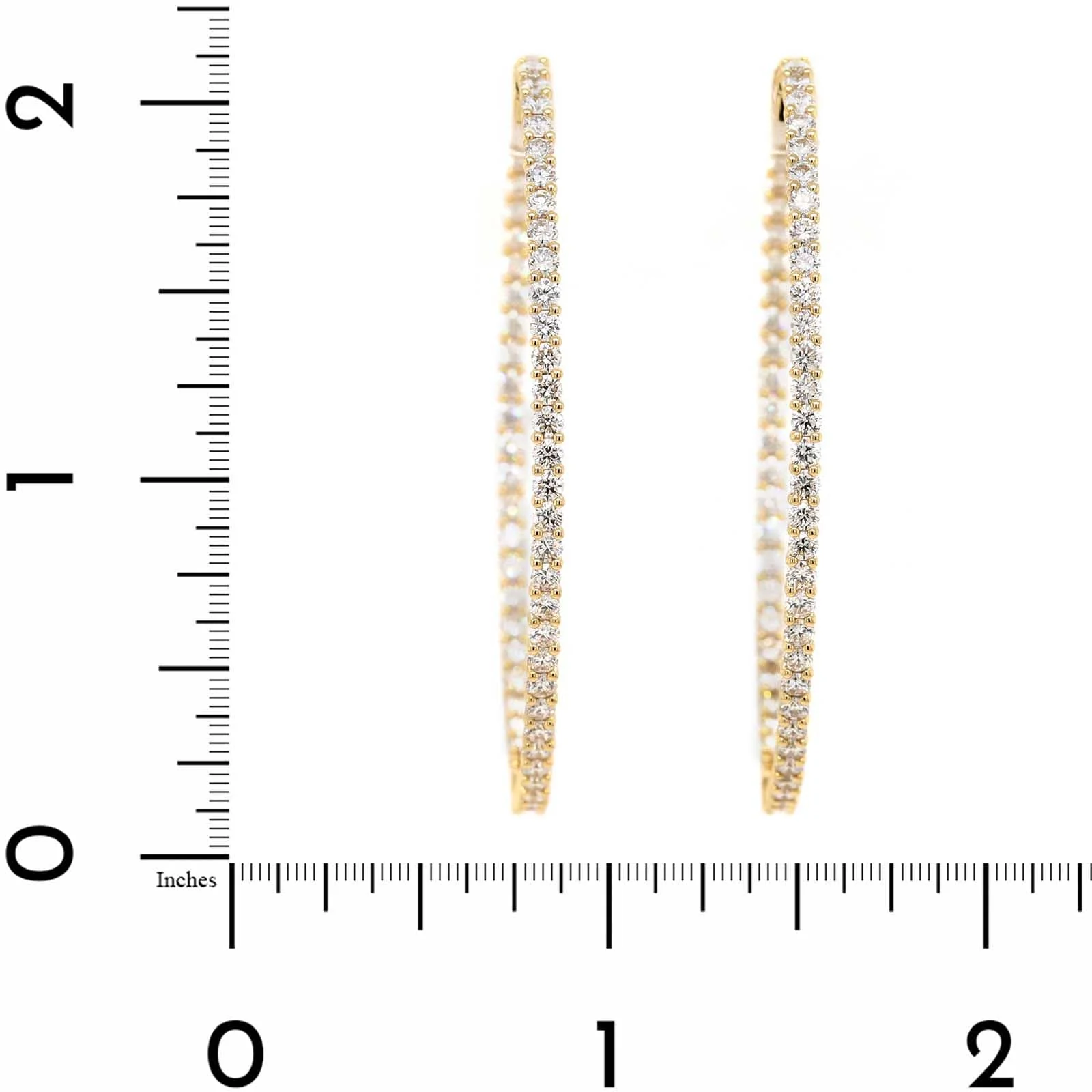 18K Yellow Gold Inside Out 2" Diamond Oval Shaped Hoop Earrings - Image 2