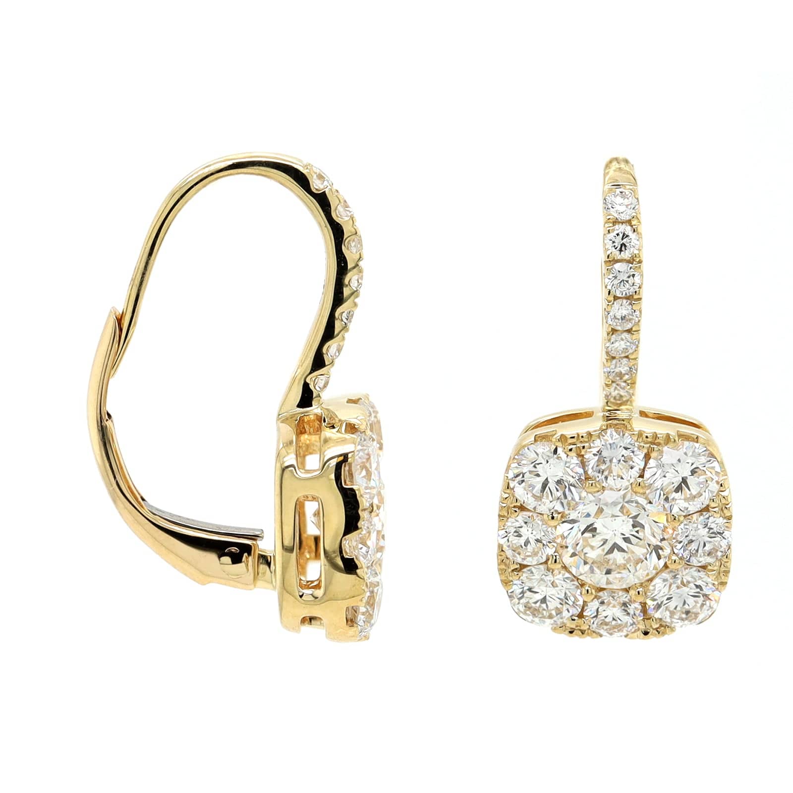 14K Yellow Gold Cluster Diamond Drop Earrings - Image 3