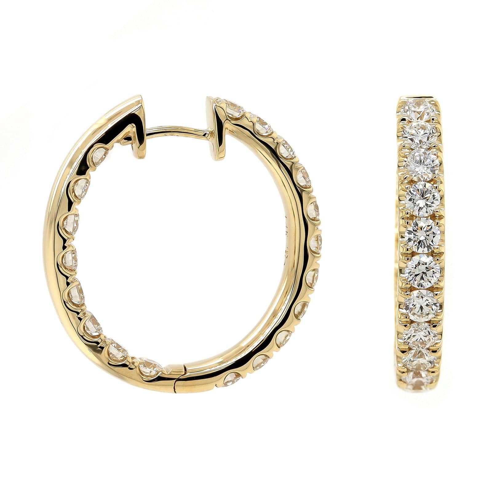 14K Yellow Gold Inside Out Oval Diamond Hoop Earrings
