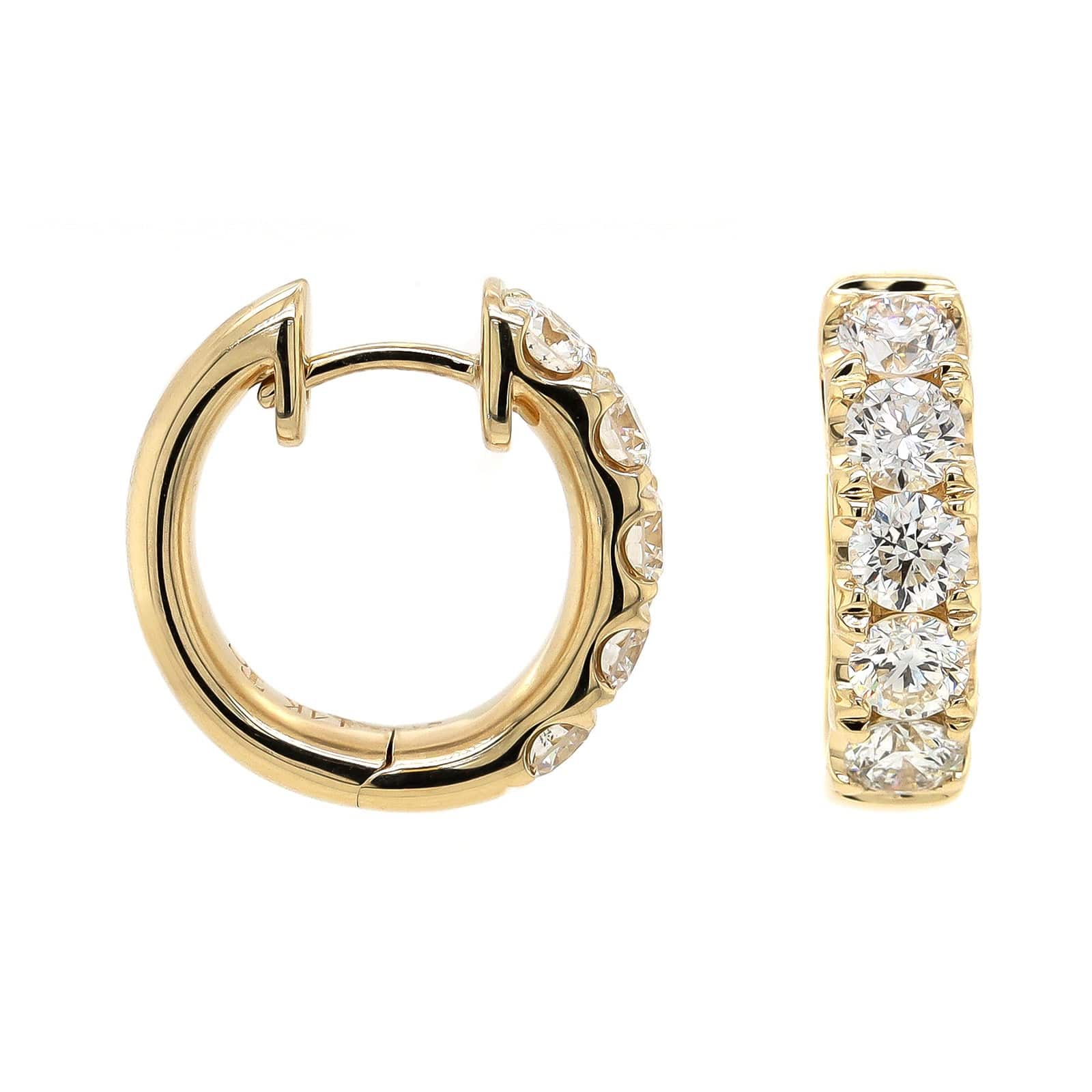 14K Yellow Gold Round Diamond Huggie Earrings