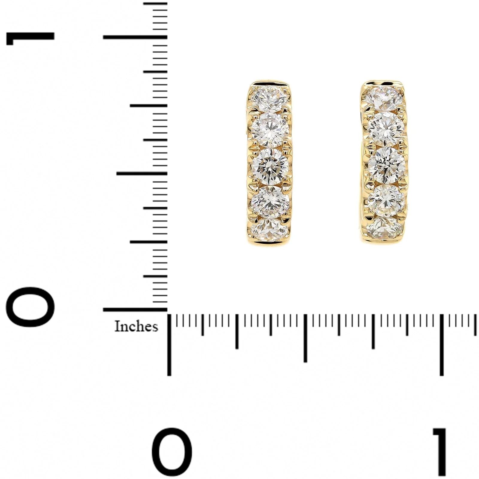 14K Yellow Gold Round Diamond Huggie Earrings - Image 2