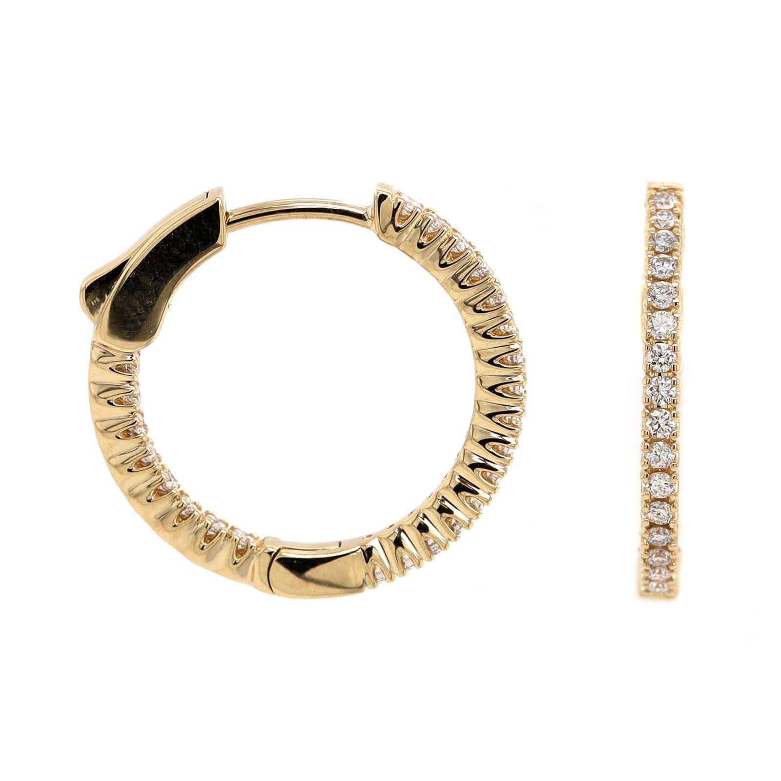 14K Yellow Gold Inside Out Diamond Hoop Earrings