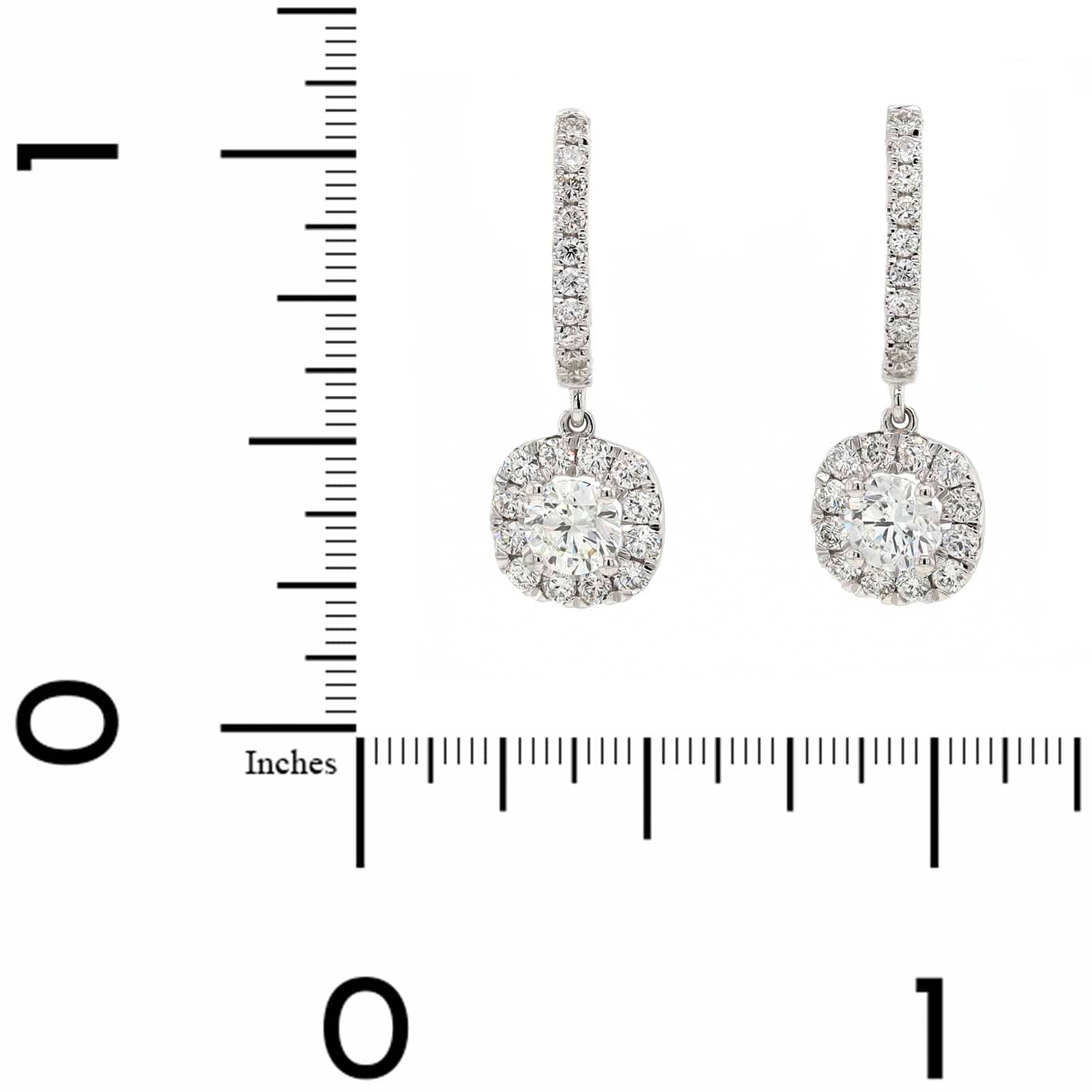 14K White Gold Cluster Diamond Huggie Drop Earrings - Image 2
