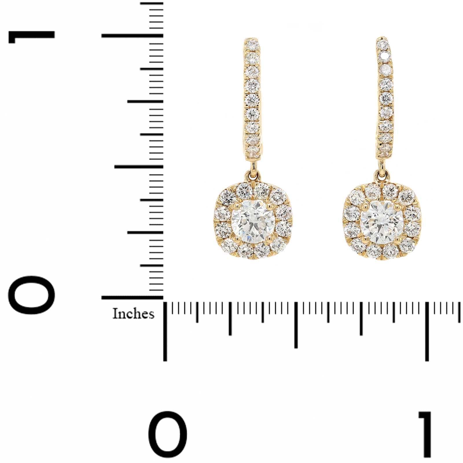 14K Yellow Gold Cluster Diamond Huggie Drop Earrings - Image 2