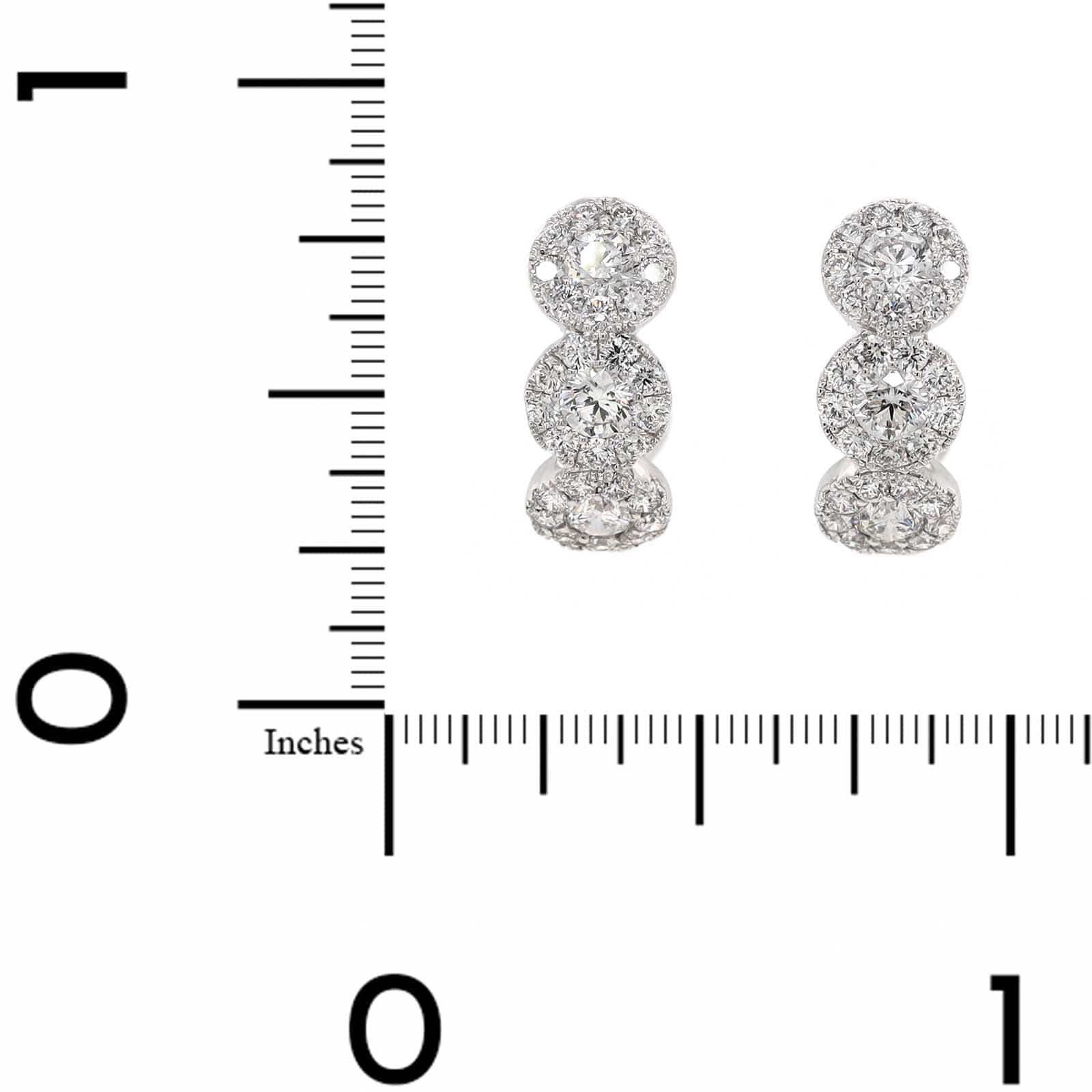 14K White Gold Cluster Diamond Huggie Earrings - Image 2