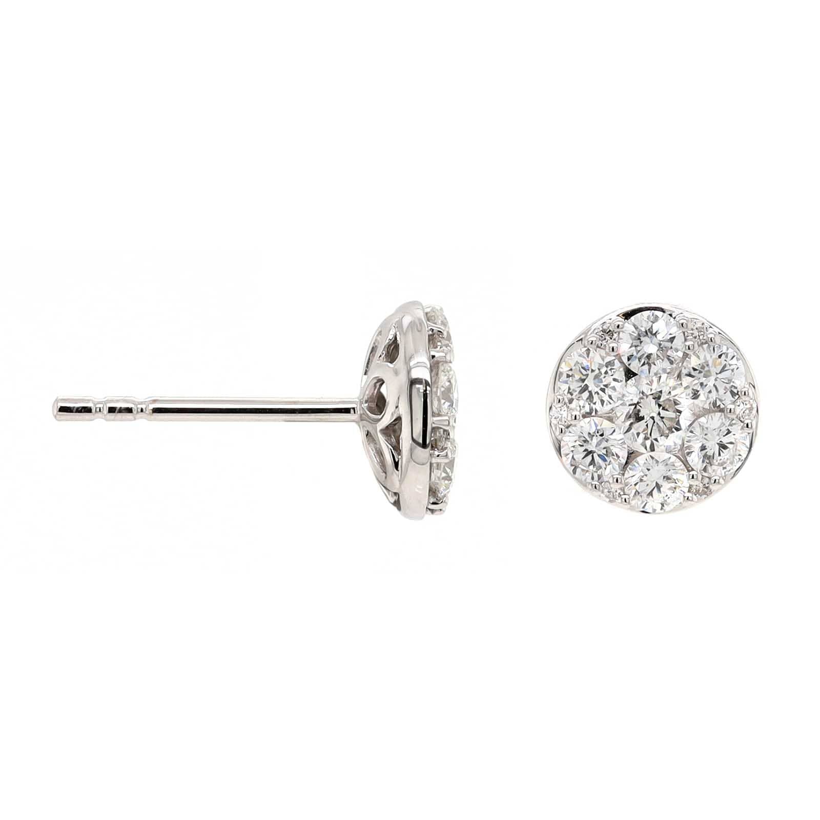 14K White Gold Diamond Cluster Stud Earrings
