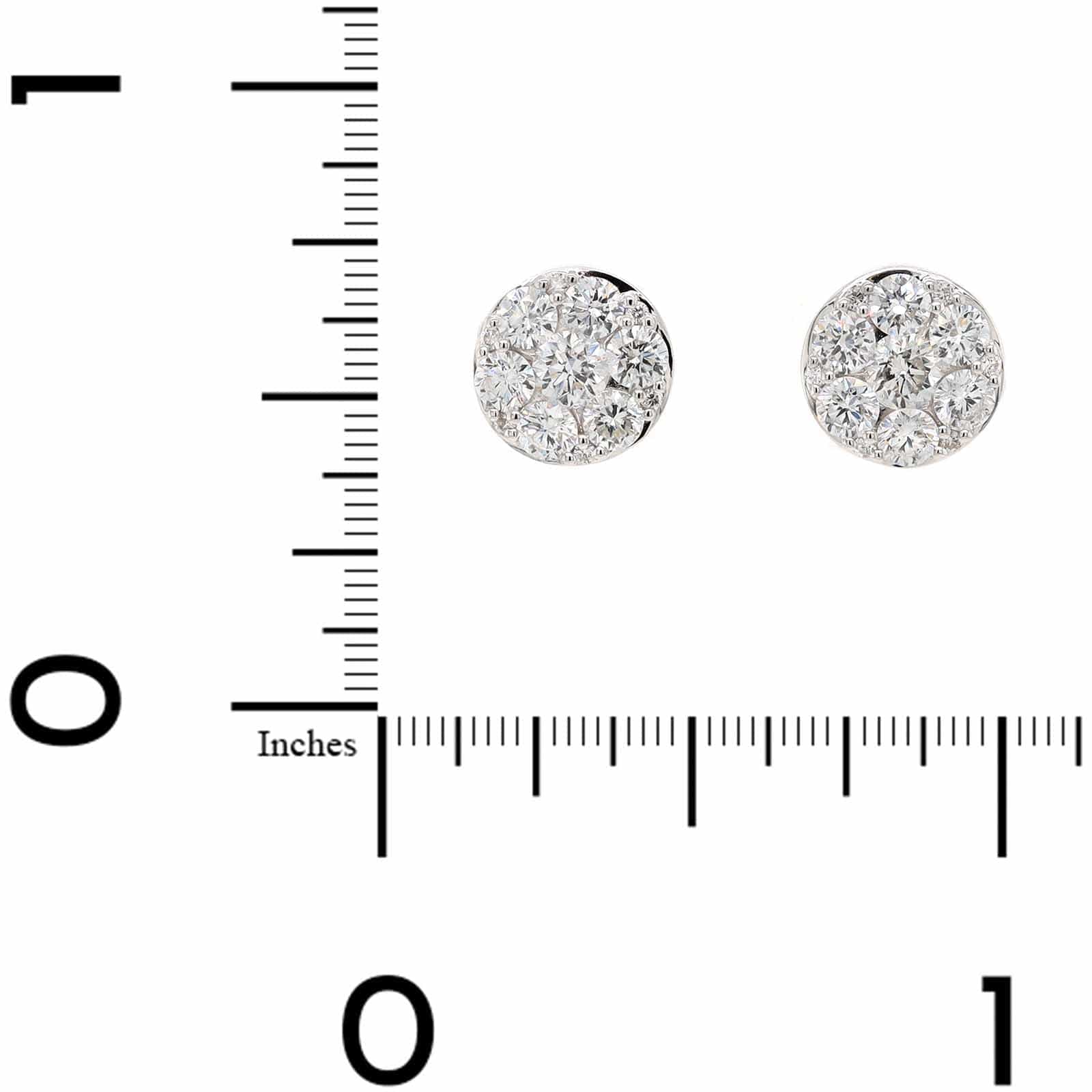 14K White Gold Diamond Cluster Stud Earrings - Image 2
