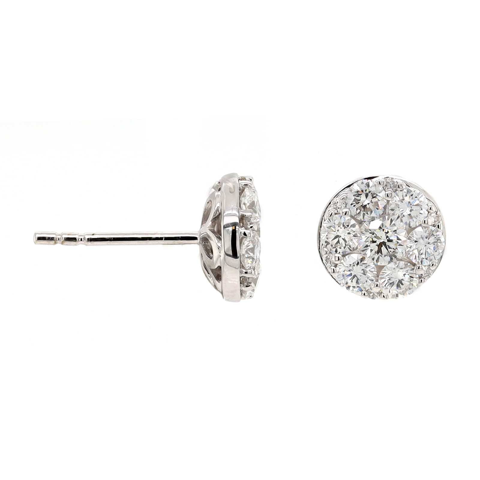 14K White Gold Diamond Cluster Stud Earrings