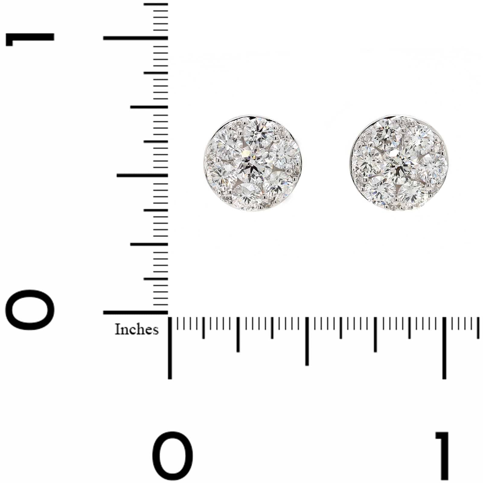 14K White Gold Diamond Cluster Stud Earrings - Image 2