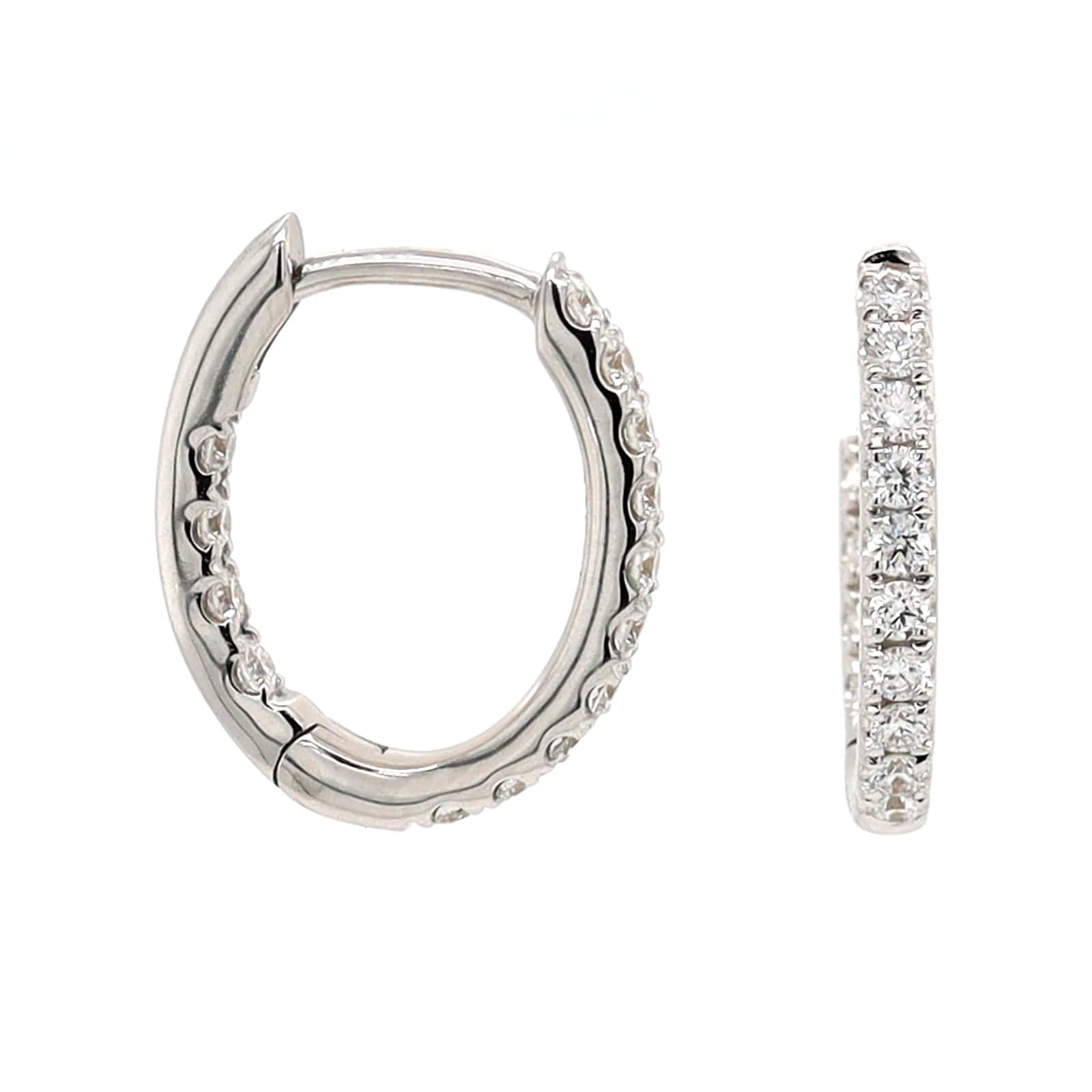 18K White Gold Inside Out Diamond Oval Shaped Hoop Earrings
