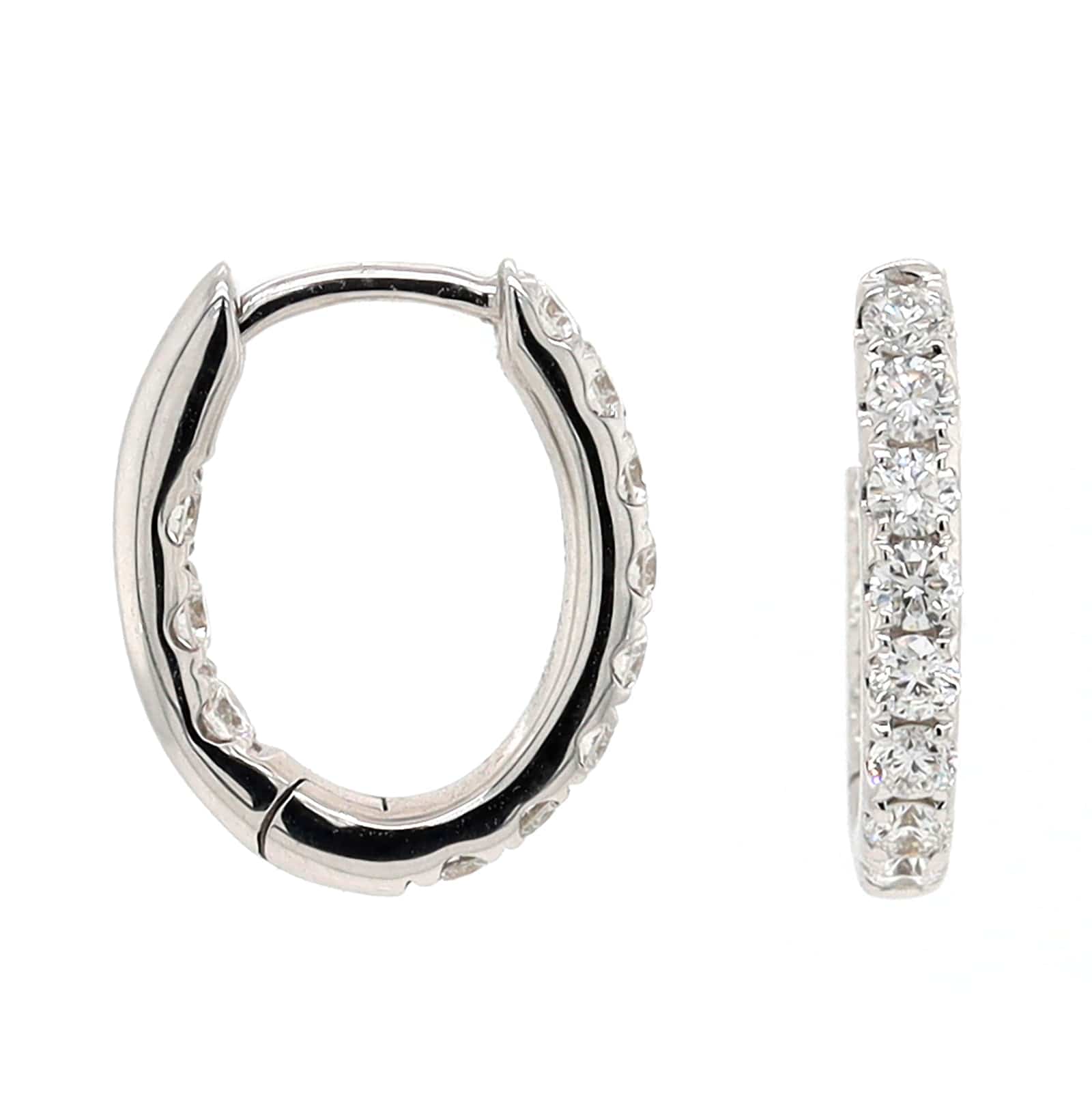 18K White Gold Inside Out .50CTW Diamond Oval Shaped Hoop Earrings