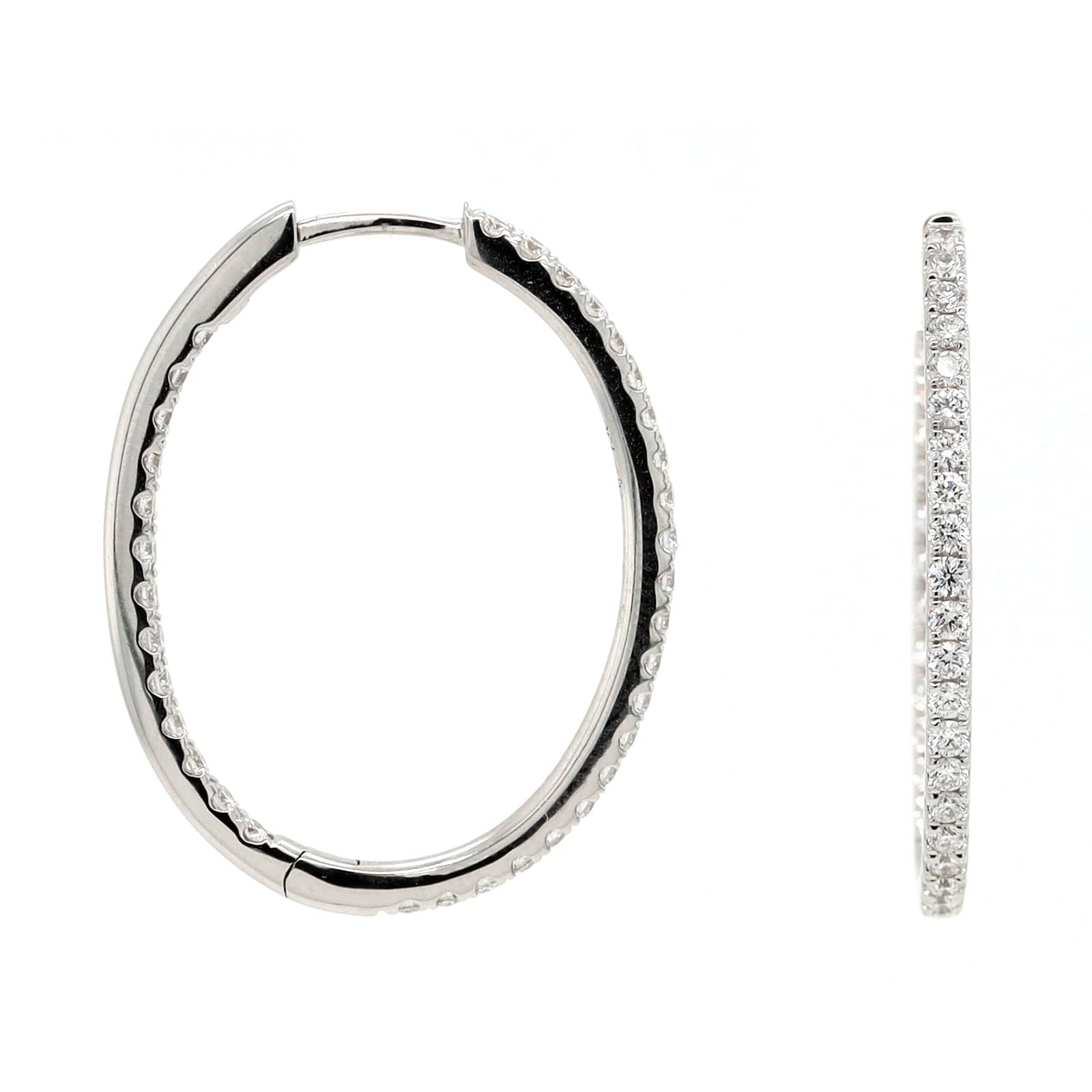 18K White Gold Inside Out .70CTW Diamond Oval Shaped Hoop Earrings