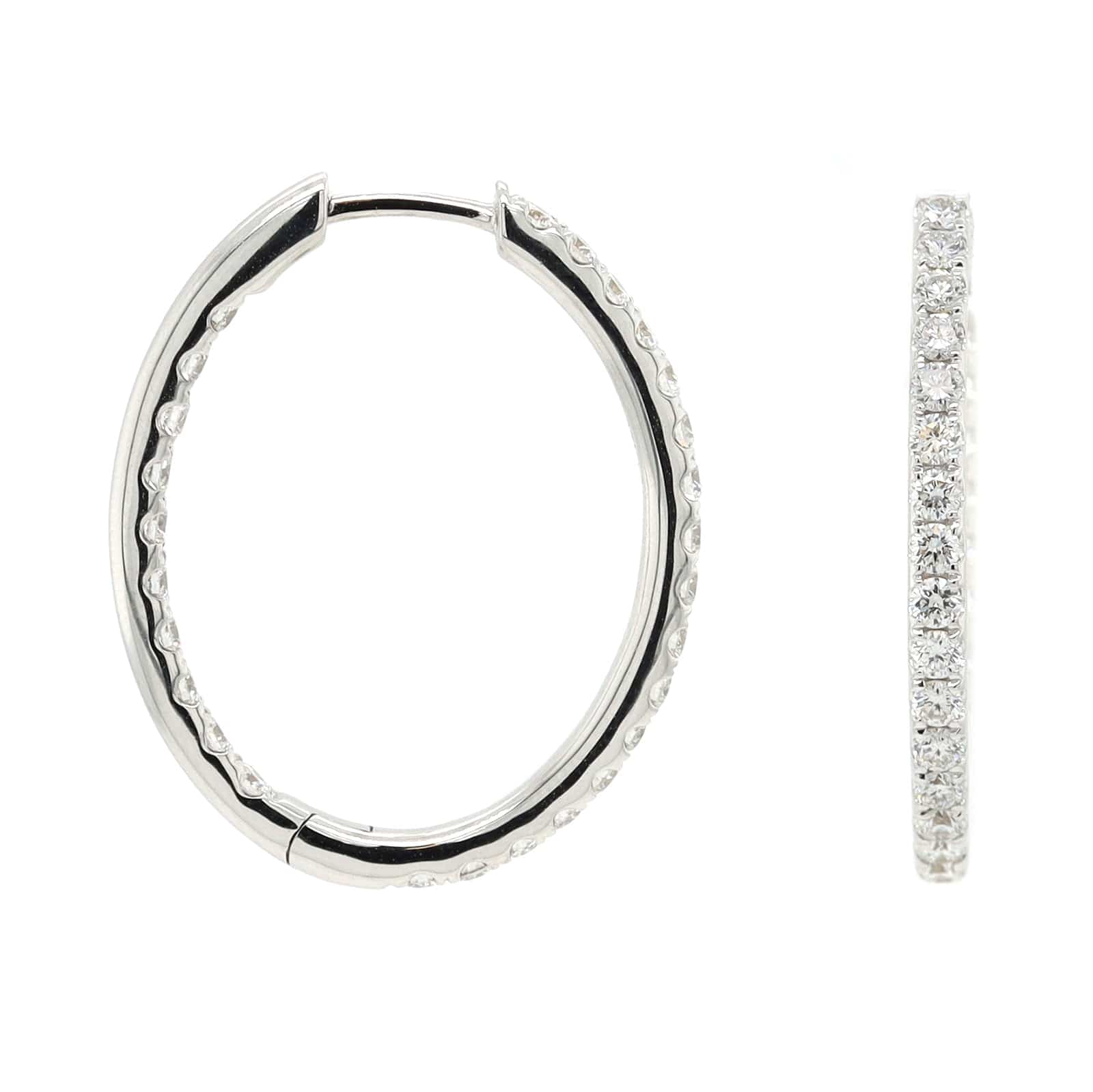 18K White Gold Inside Out 1.18CTW Diamond Oval Shaped Hoop Earrings