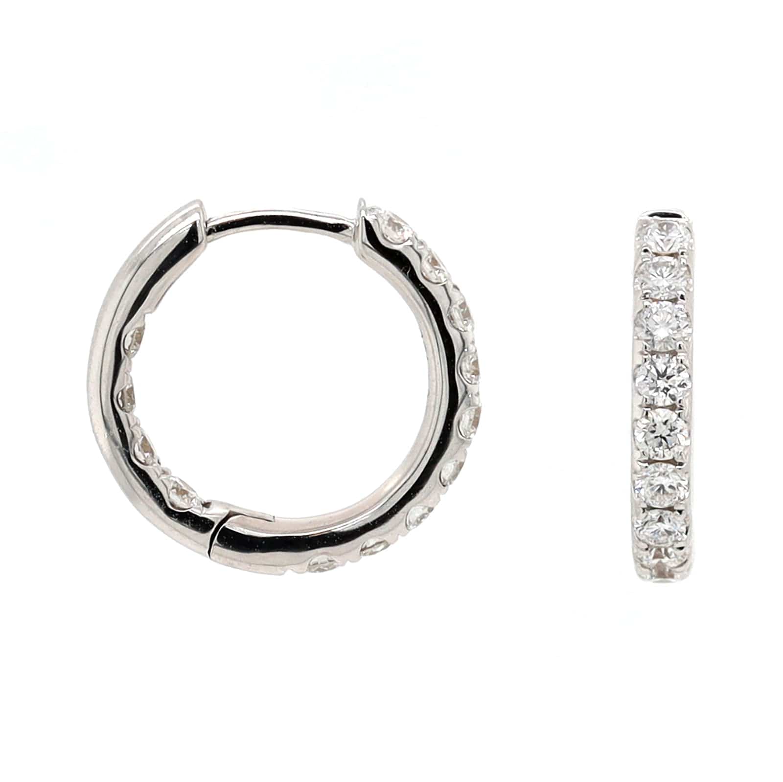 18K White Gold Inside Out .55CTW Diamond Round Hoop Earrings