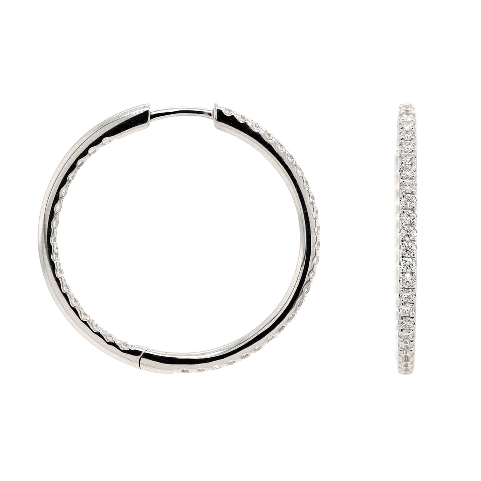 18K White Gold Inside Out .80CTW Diamond Round Hoop Earrings