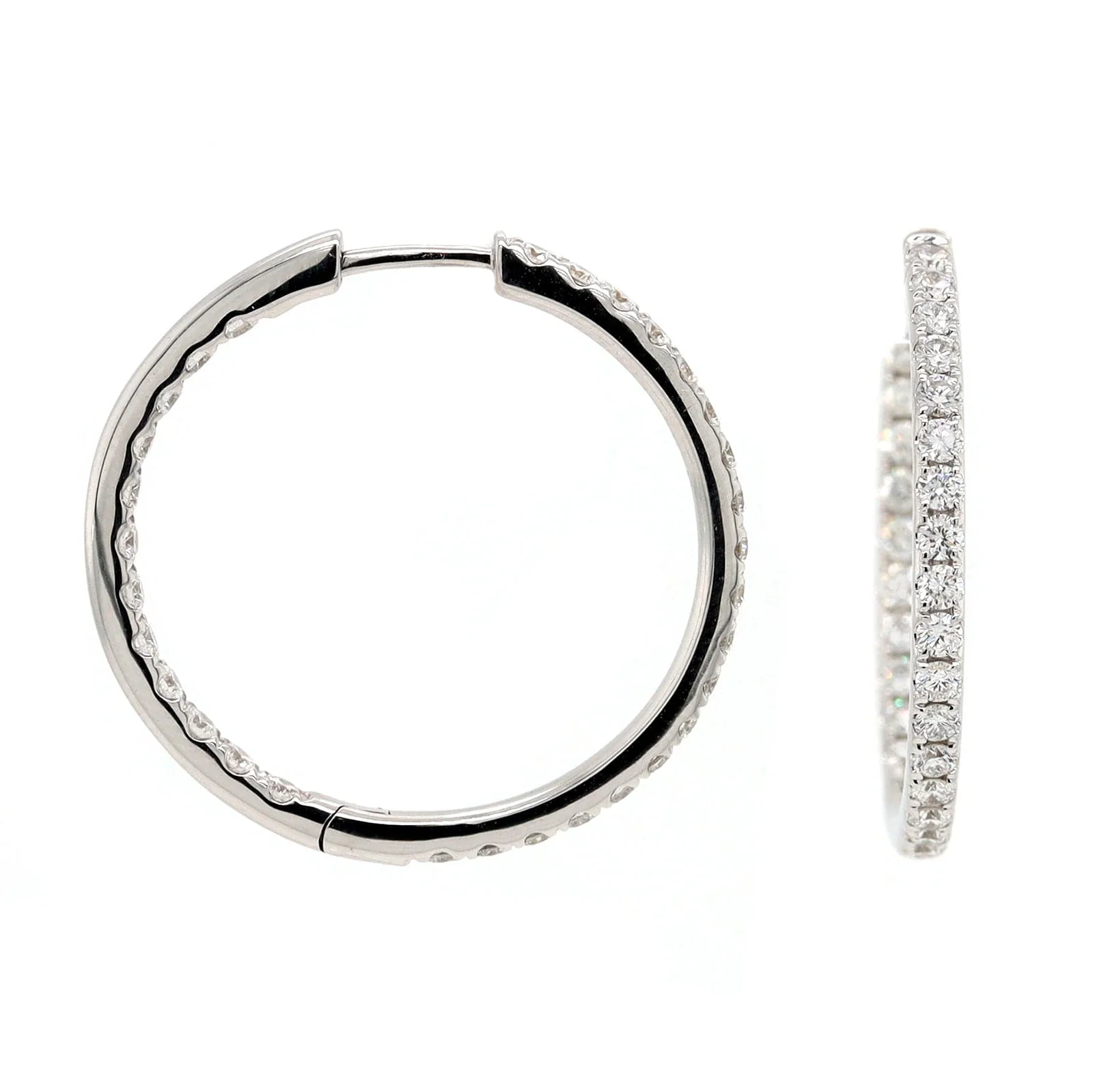 18K White Gold Inside Out 1.36CTW Diamond Round Hoop Earrings