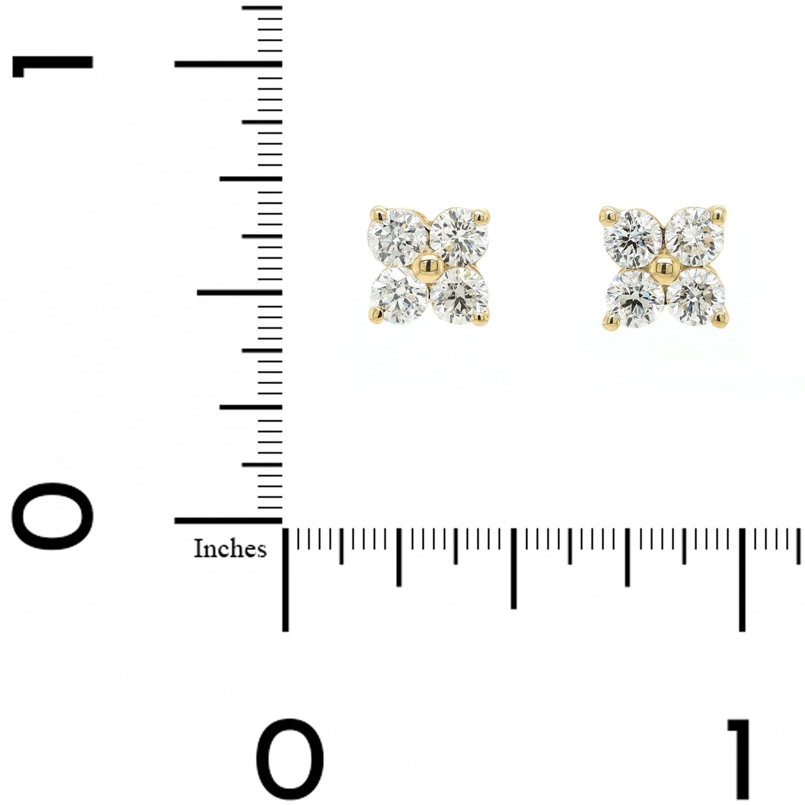 14K Yellow Gold 4 Stone Diamond Cluster Stud Earrings - Image 2