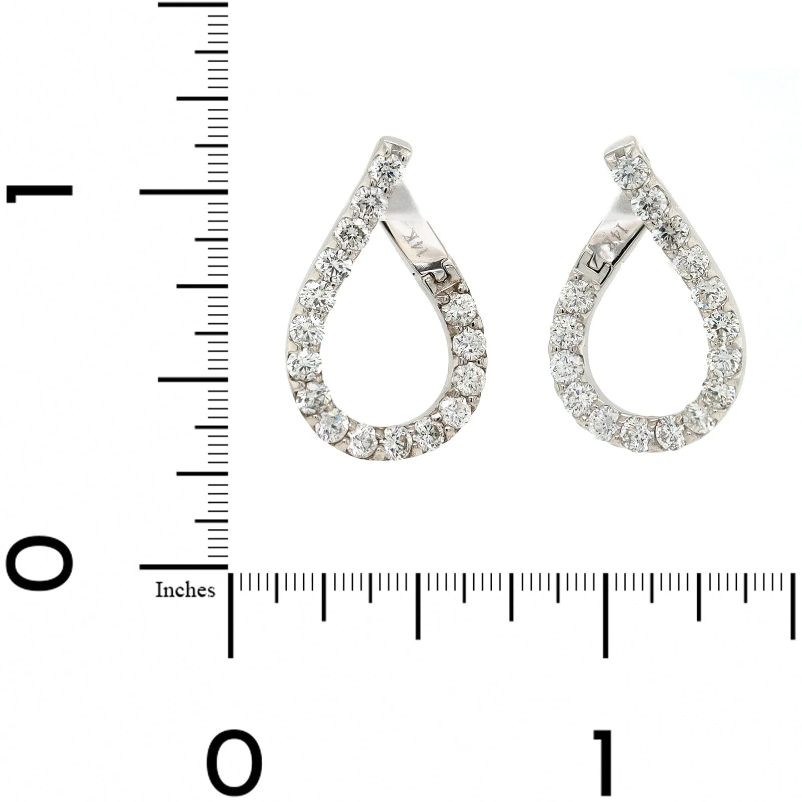 14K White Gold Diamond J Hoop Earrings - Image 2