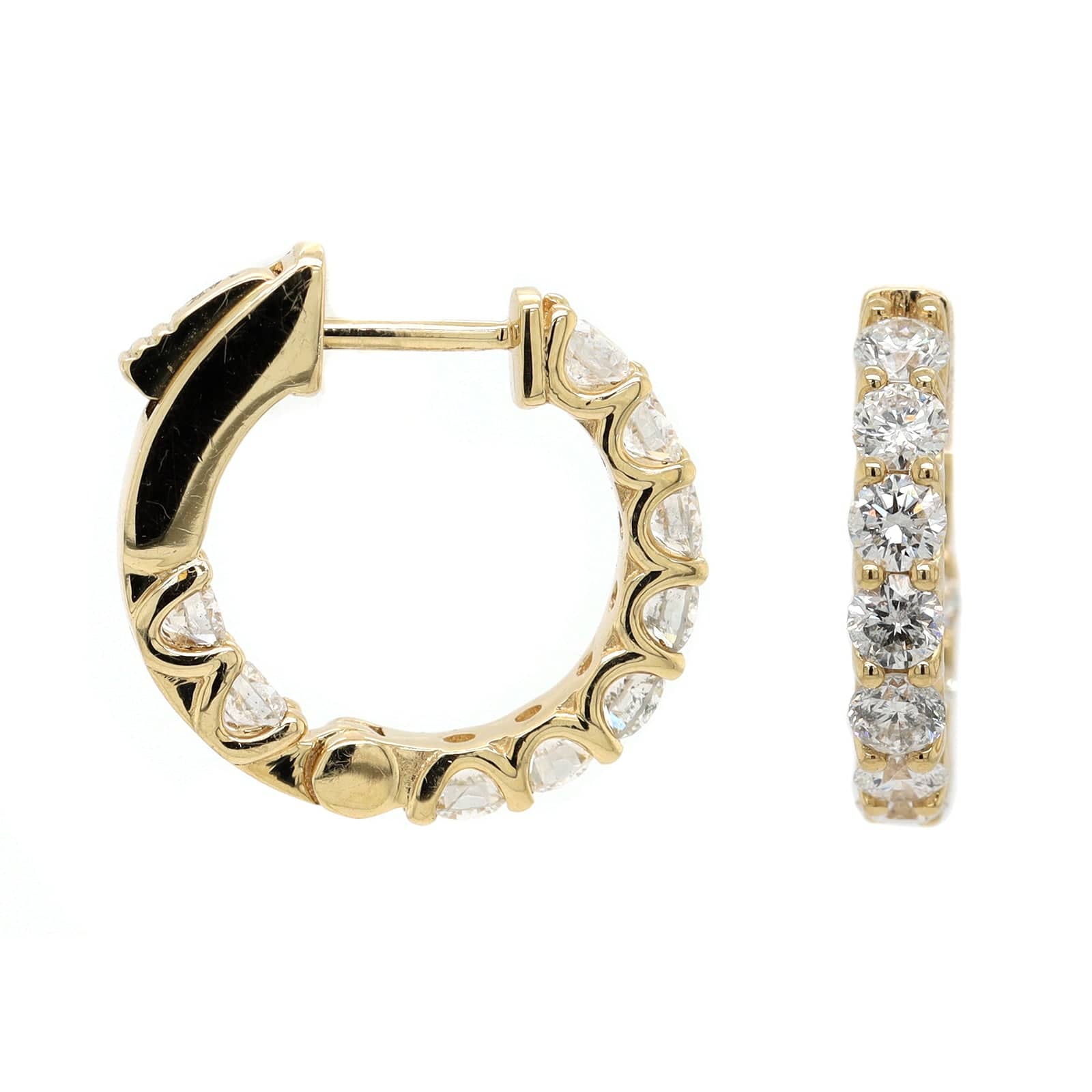 14K Yellow Gold Inside Out Diamond Hoop Earrings
