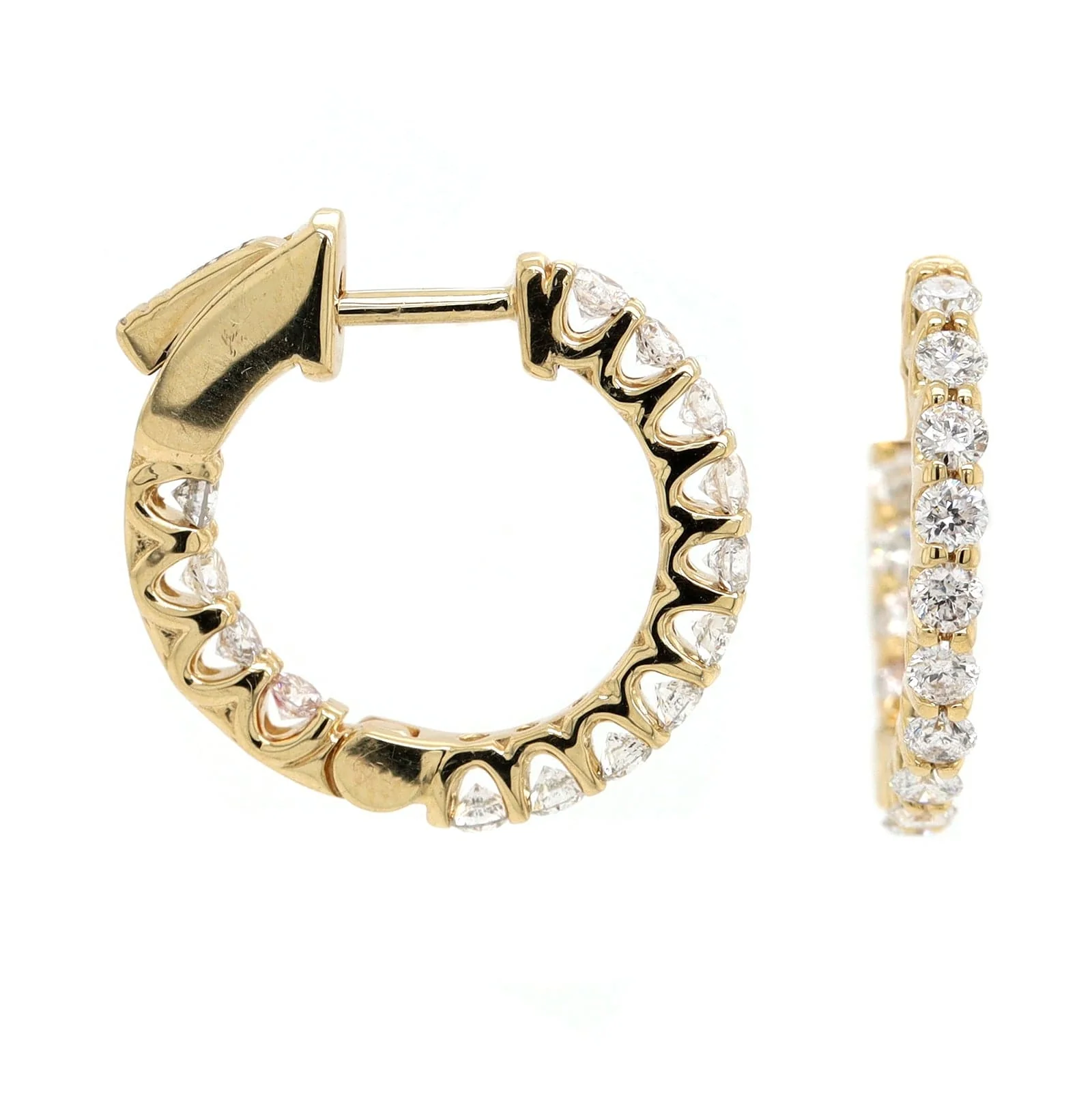 14K Yellow Gold 12.5MM Inside Out Diamond Hoop Earrings