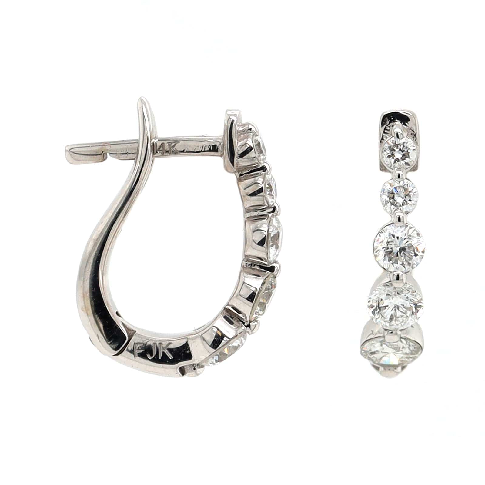 14K White Gold Graduated Single Prong Diamond Huggie Earrings