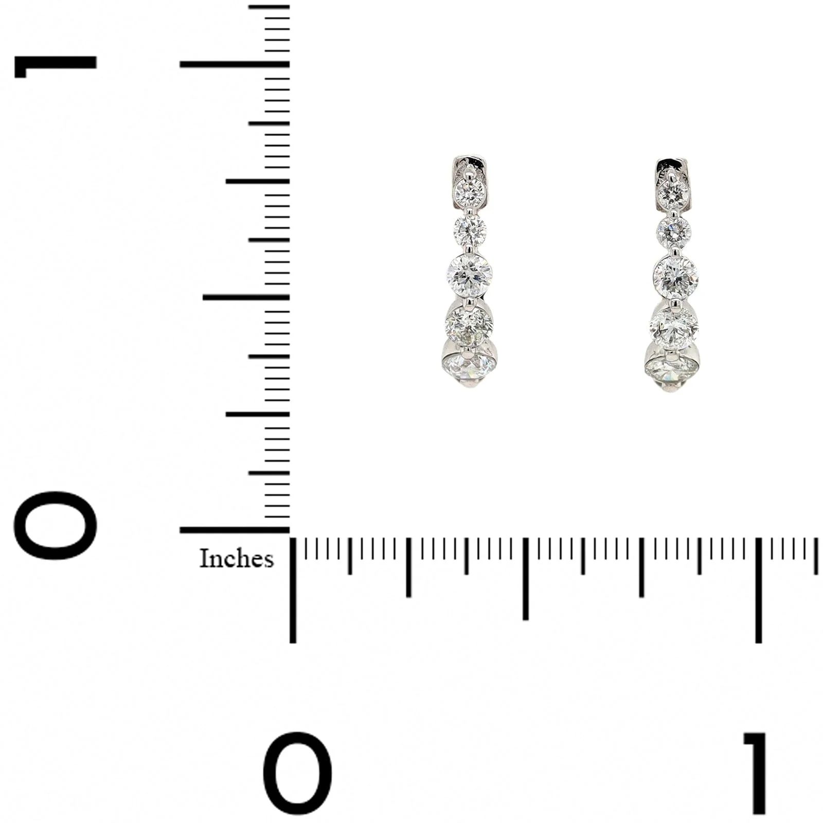14K White Gold Graduated Single Prong Diamond Huggie Earrings - Image 2
