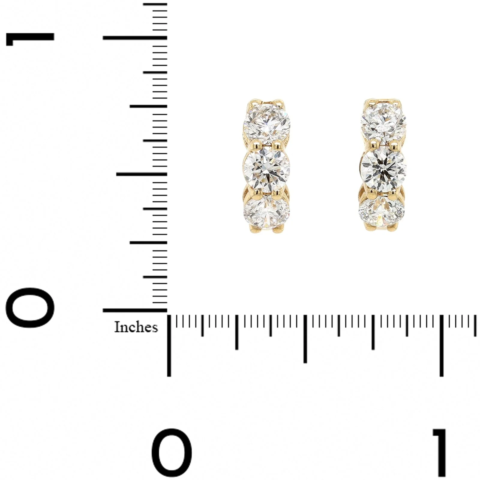 14K Yellow Gold 3 Stone Diamond Huggie Earrings - Image 2