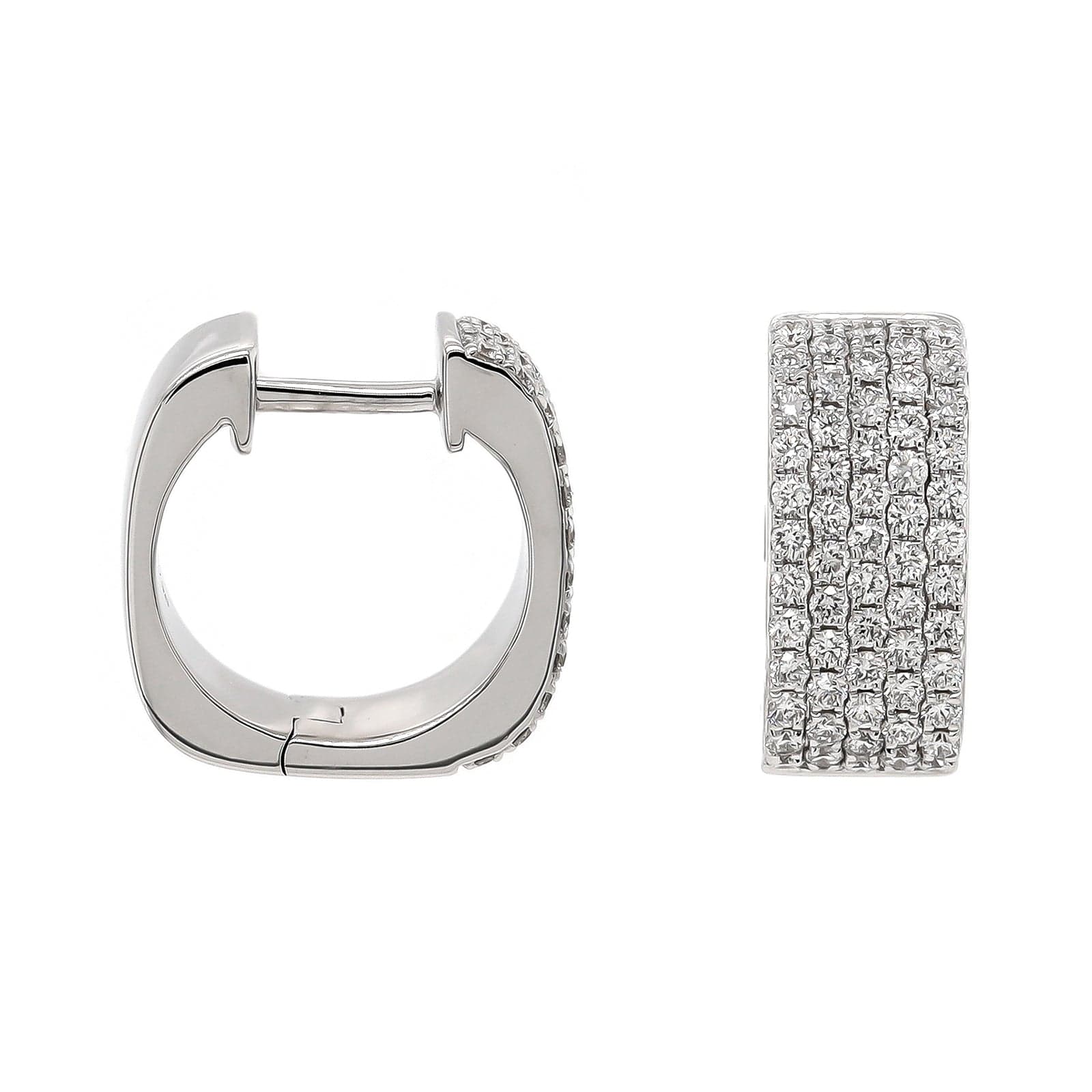 18K White Gold Euro Shaped Pave Diamond Huggie Earrings
