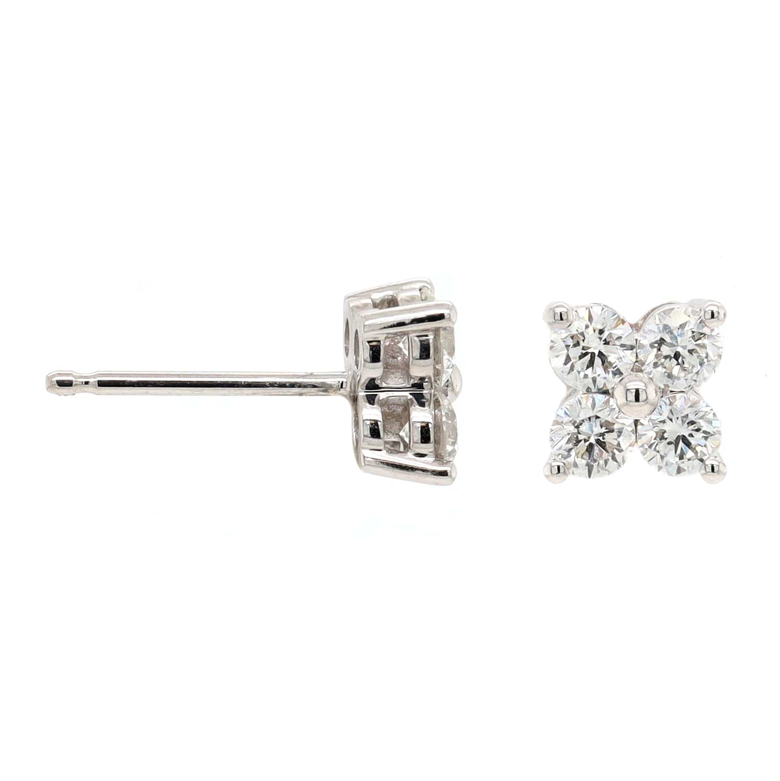 14K White Gold 4 Stone Diamond Cluster Stud Earrings