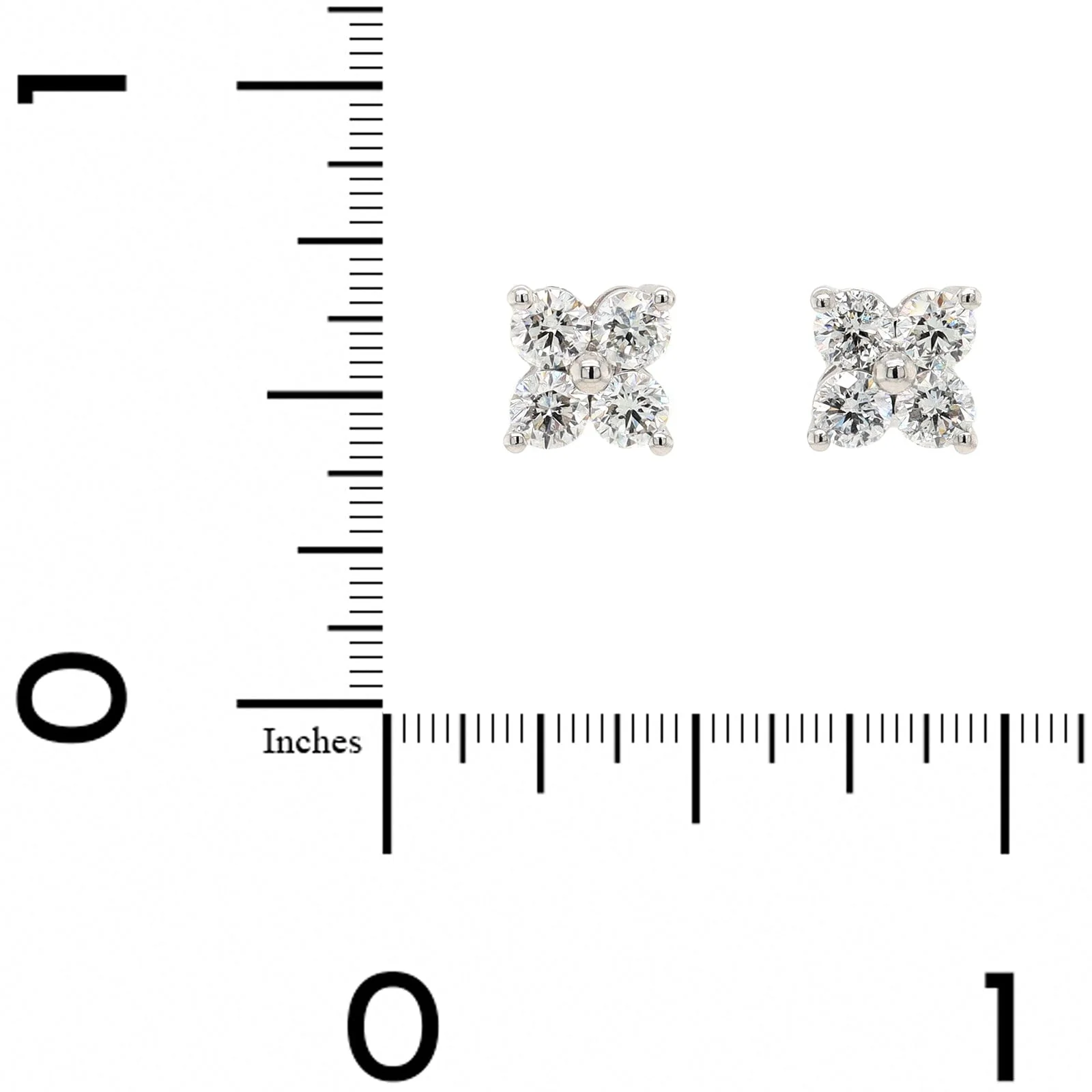 14K White Gold 4 Stone Diamond Cluster Stud Earrings - Image 2