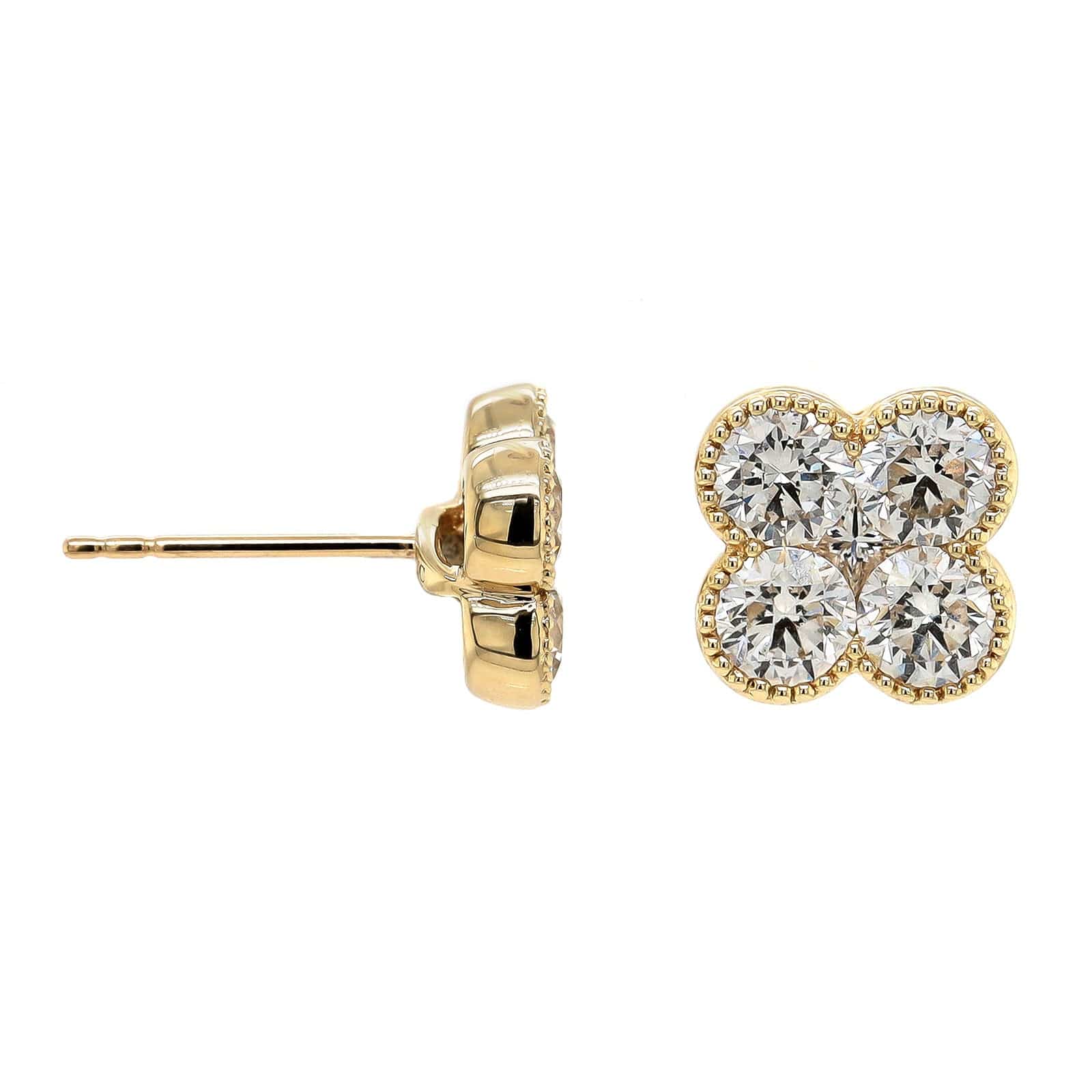 14K Yellow Gold Quad Diamond Cluster Stud Earrings