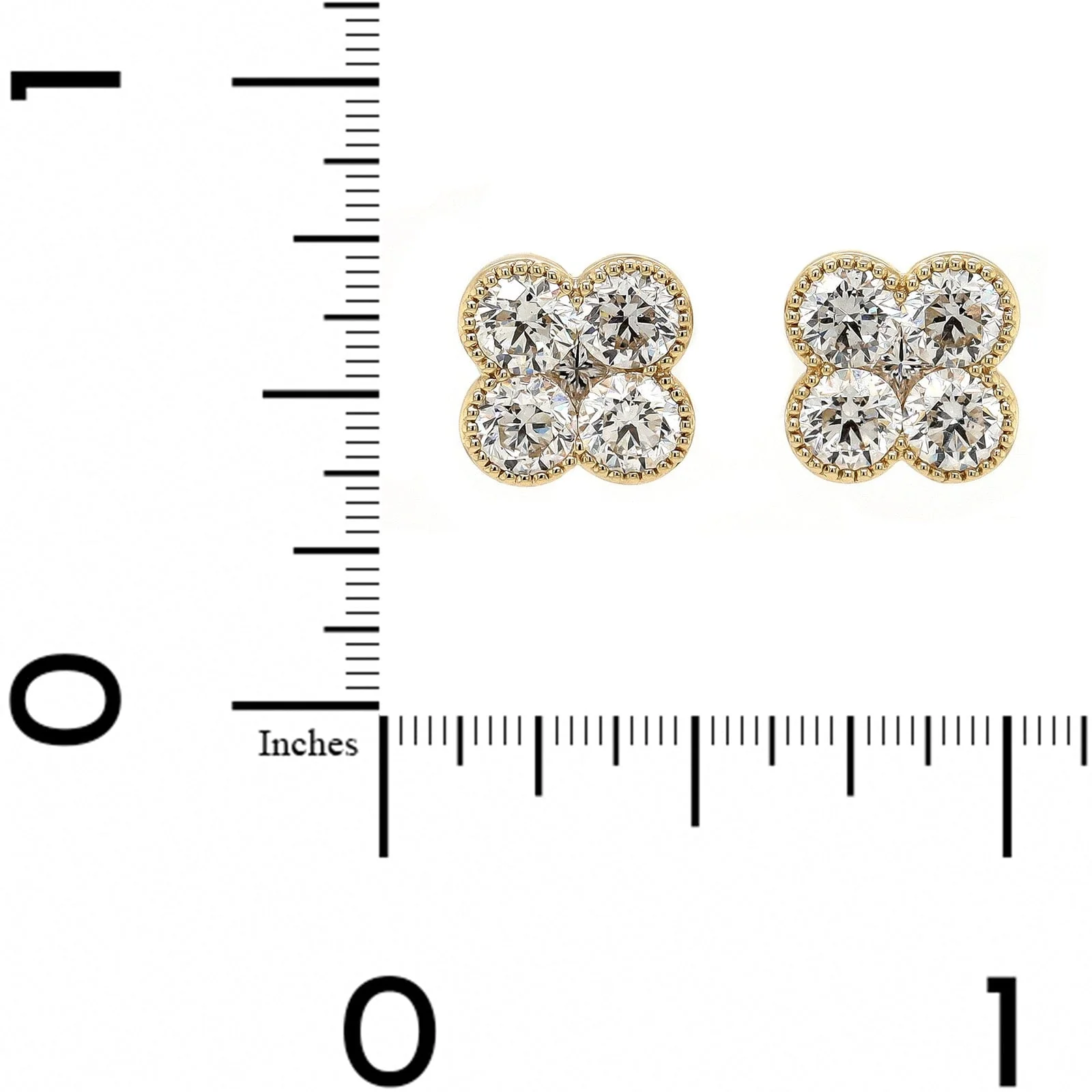 14K Yellow Gold Quad Diamond Cluster Stud Earrings - Image 2