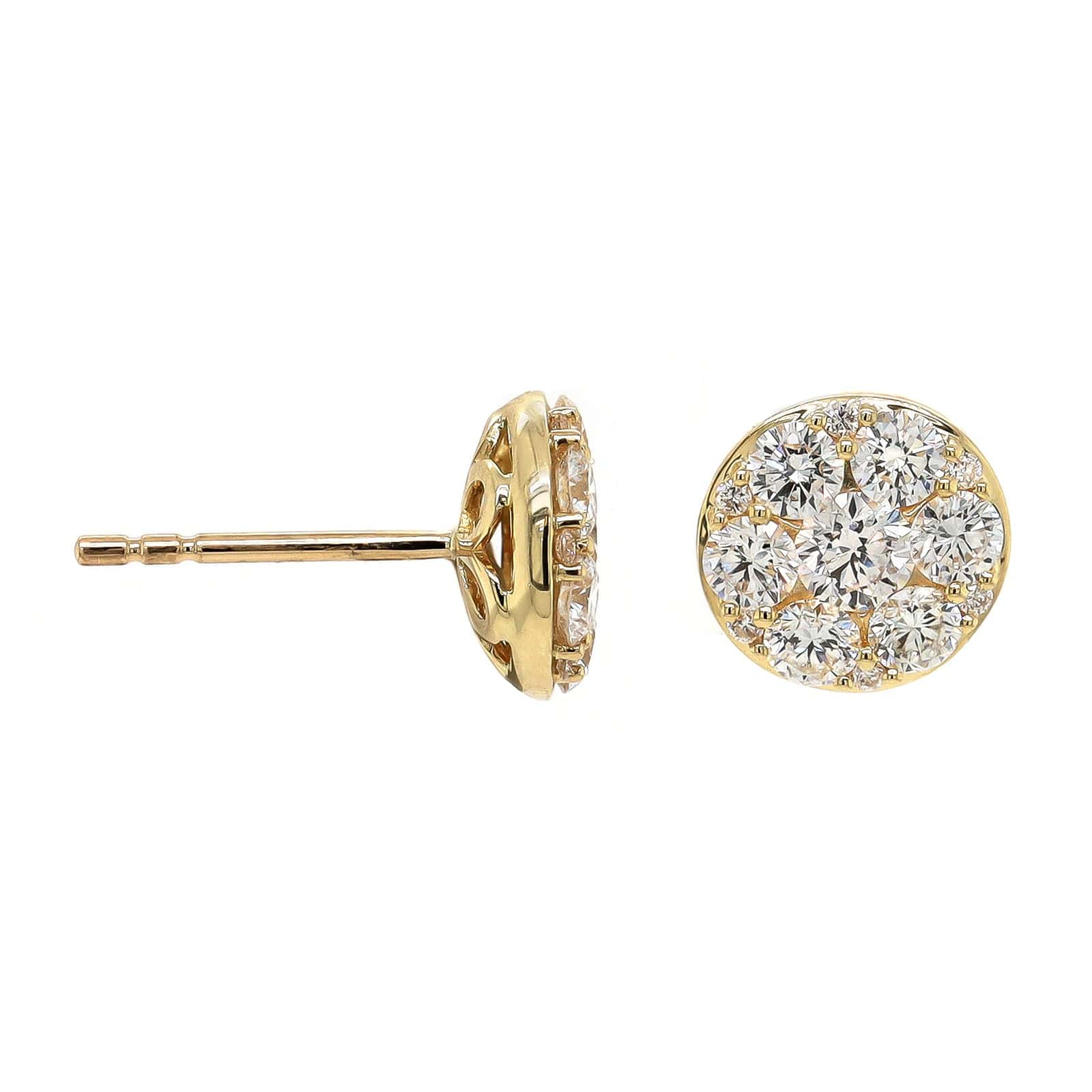 14K Yellow Gold Diamond Cluster Stud Earrings