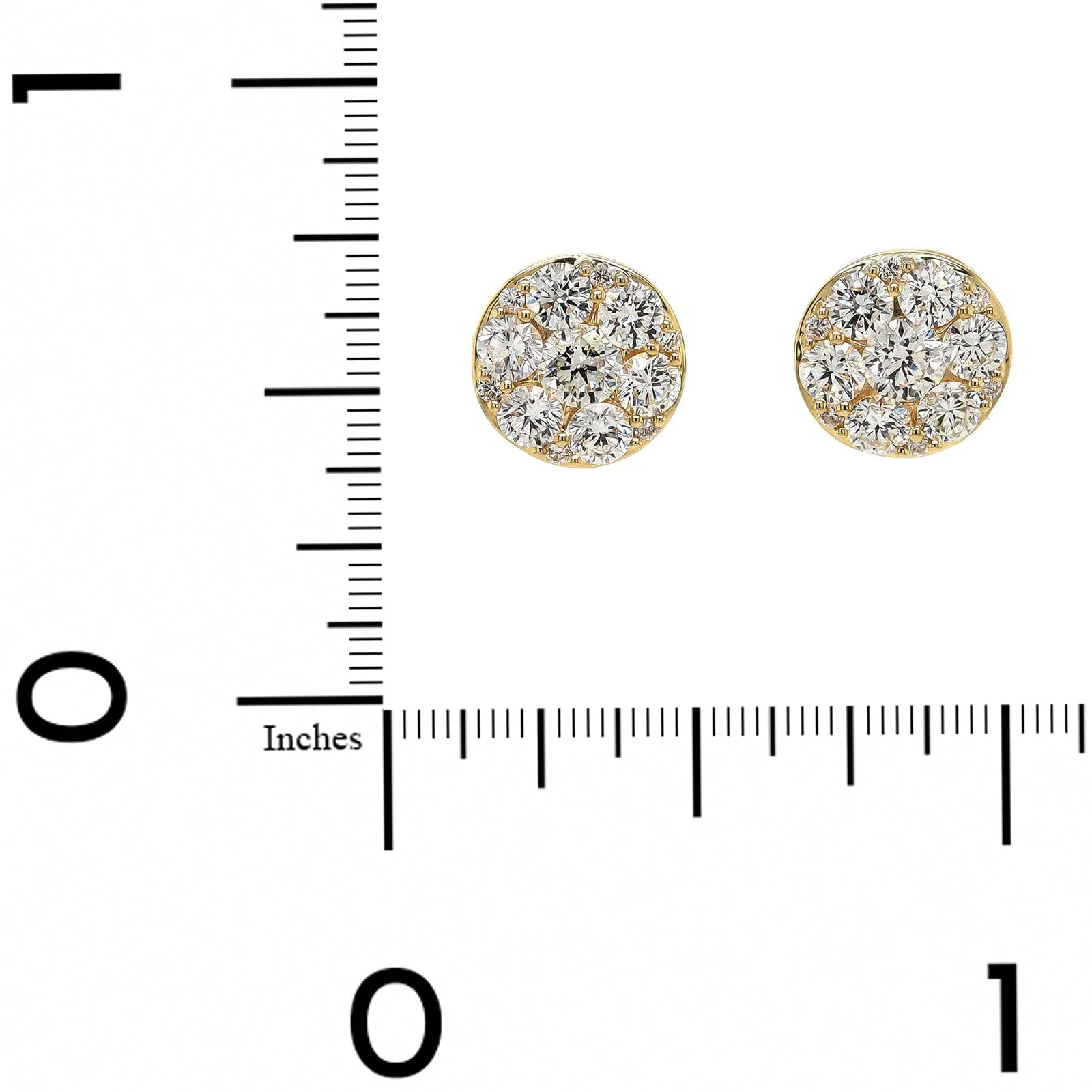 14K Yellow Gold Diamond Cluster Stud Earrings - Image 2