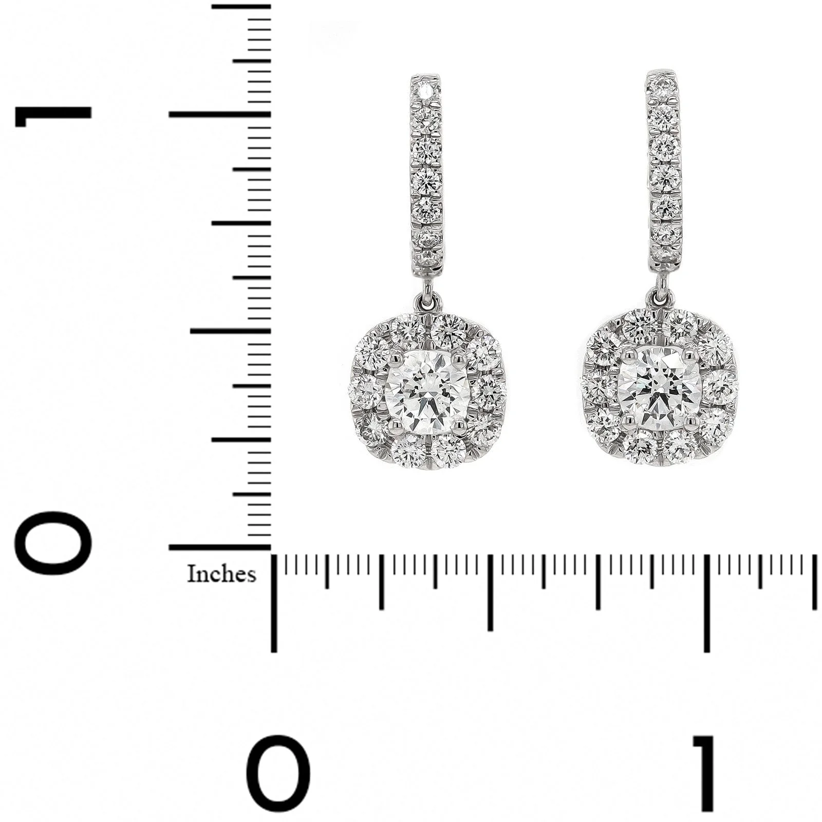14K White Gold 1CTW Cluster Diamond Huggie Drop Earrings - Image 2