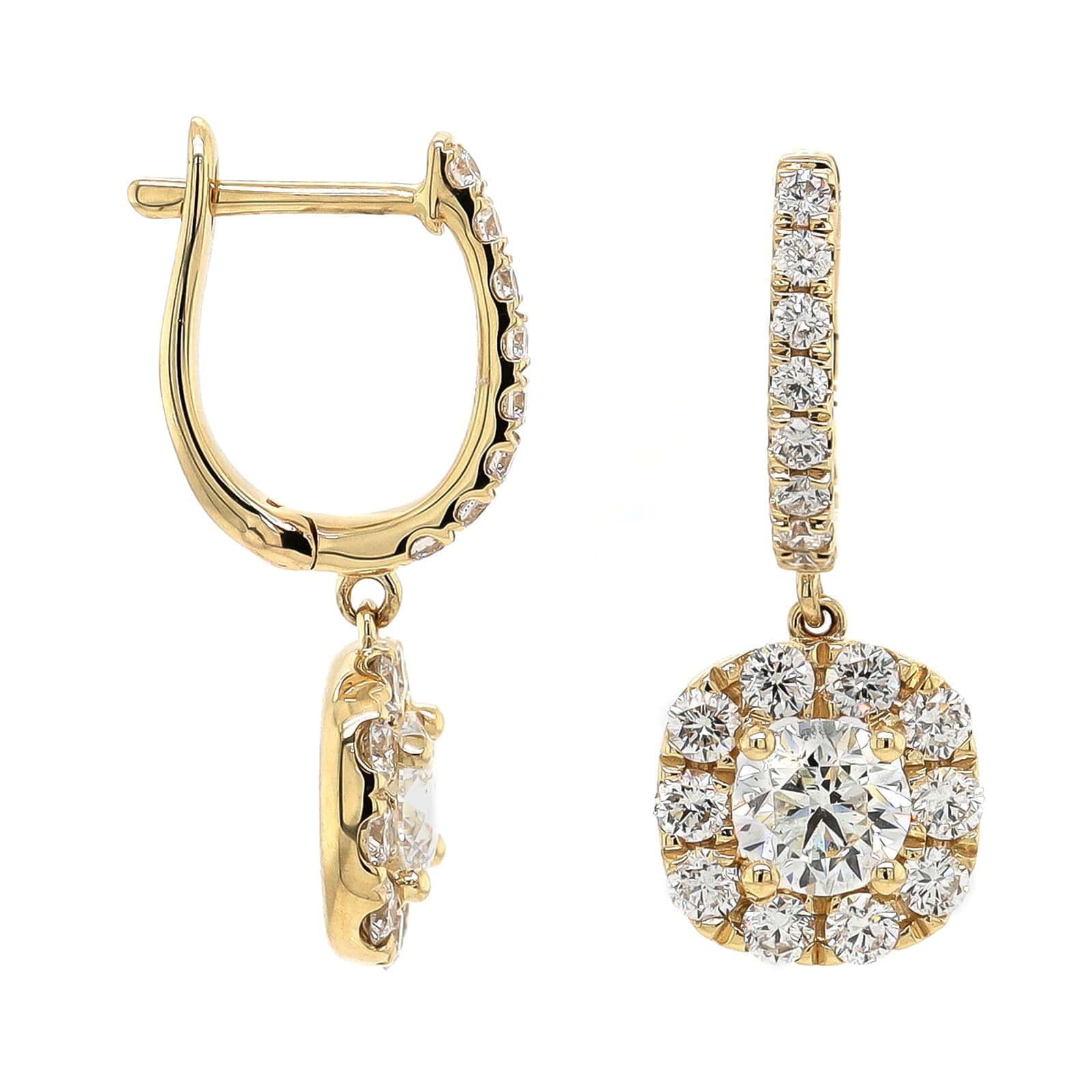 14K Yellow Gold 1CTW Cluster Diamond Huggie Drop Earrings
