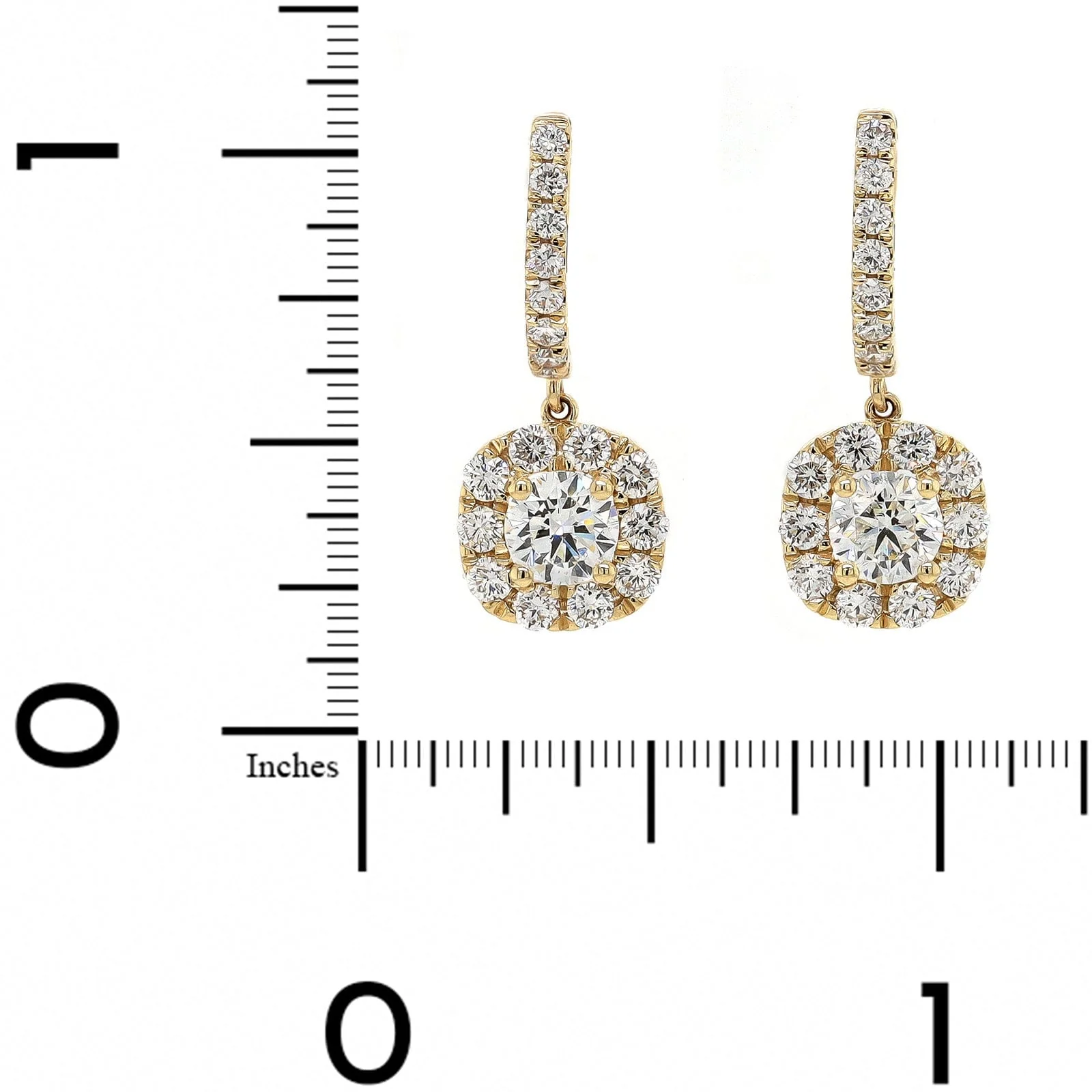 14K Yellow Gold 1CTW Cluster Diamond Huggie Drop Earrings - Image 2