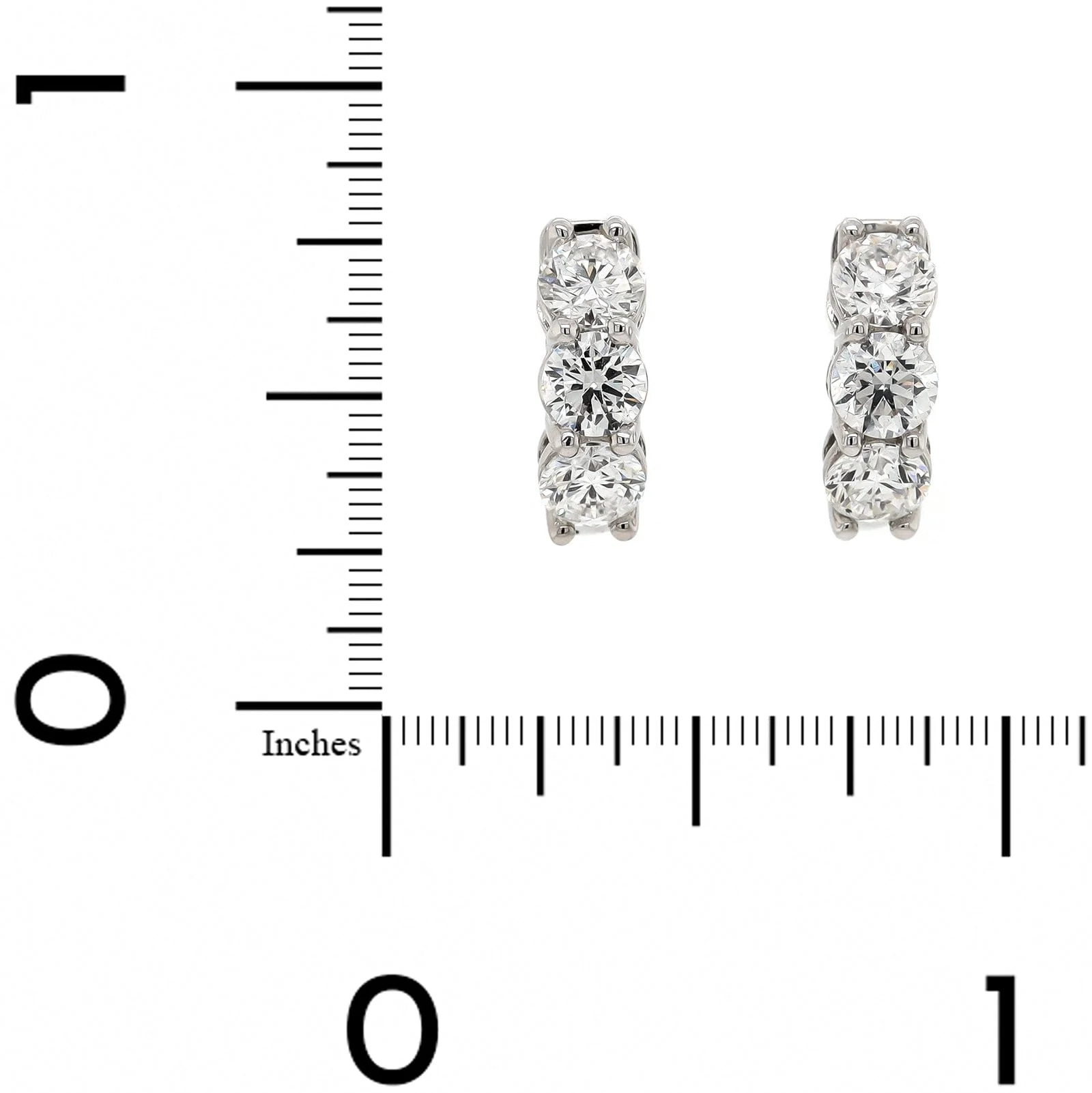 18K White Gold 3 Stone 1.90CTW Diamond Huggie Earrings - Image 2