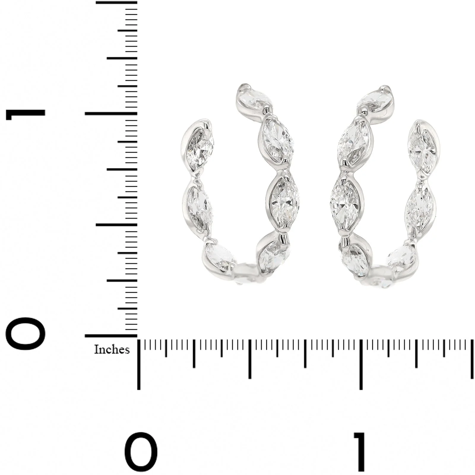 18K White Gold Marquise Shaped Diamond Hoop Earrings - Image 2