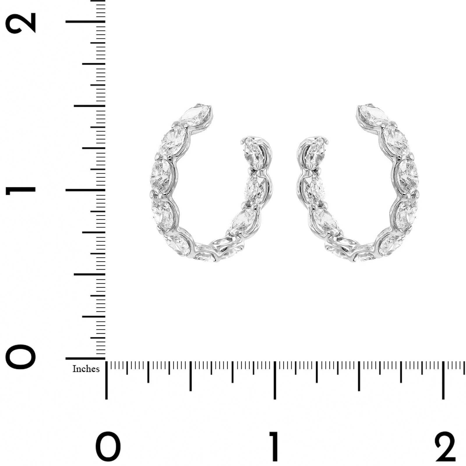 18K White Gold Oval Shaped Diamond Hoop Earrings - Image 2