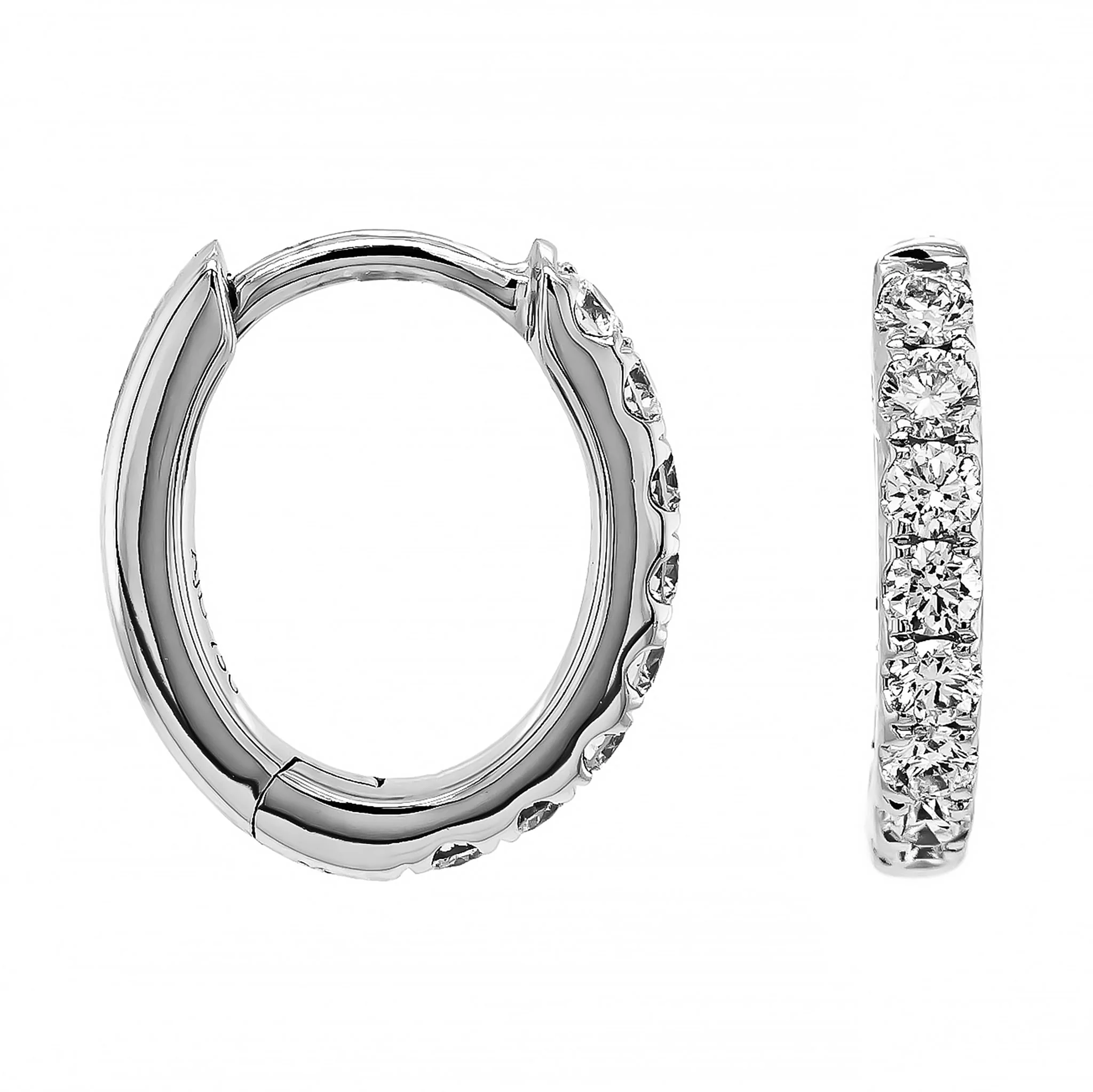 18K White Gold .5" Diamond Oval Shaped Hoop Earrings - Image 3