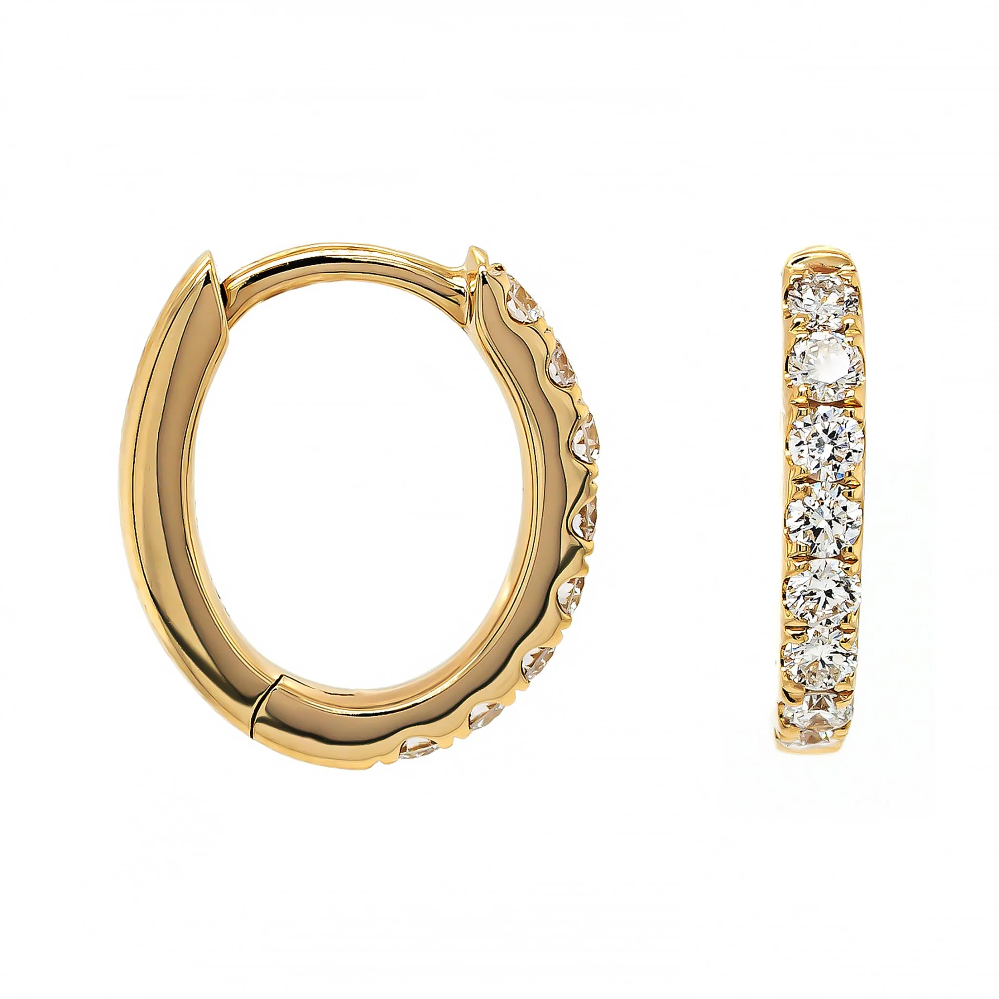 18K Yellow Gold .5" Diamond Oval Shaped Hoop Earrings - Image 3