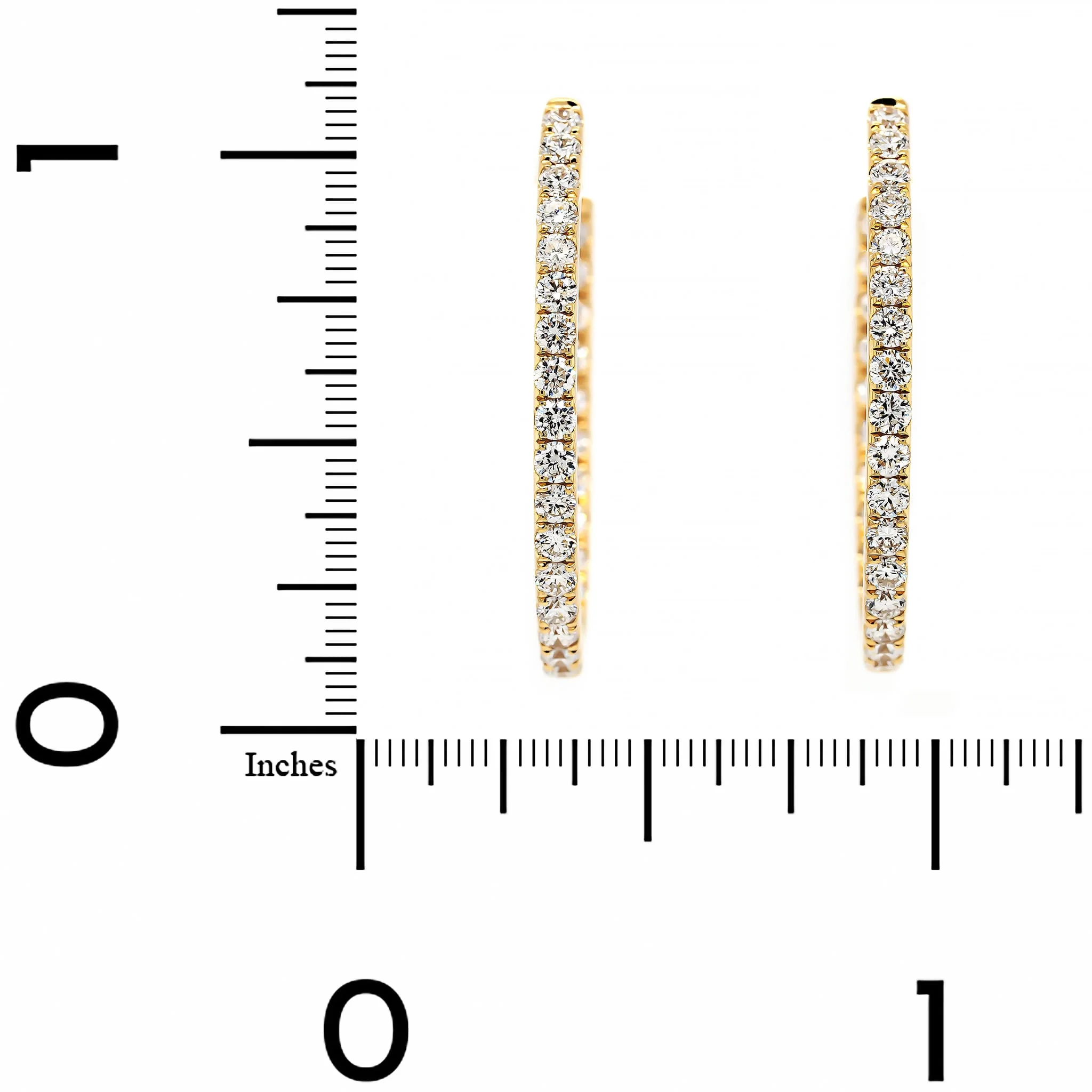 18K Yellow Gold Inside Out 1" Diamond Oval Shaped Hoop Earrings - Image 2