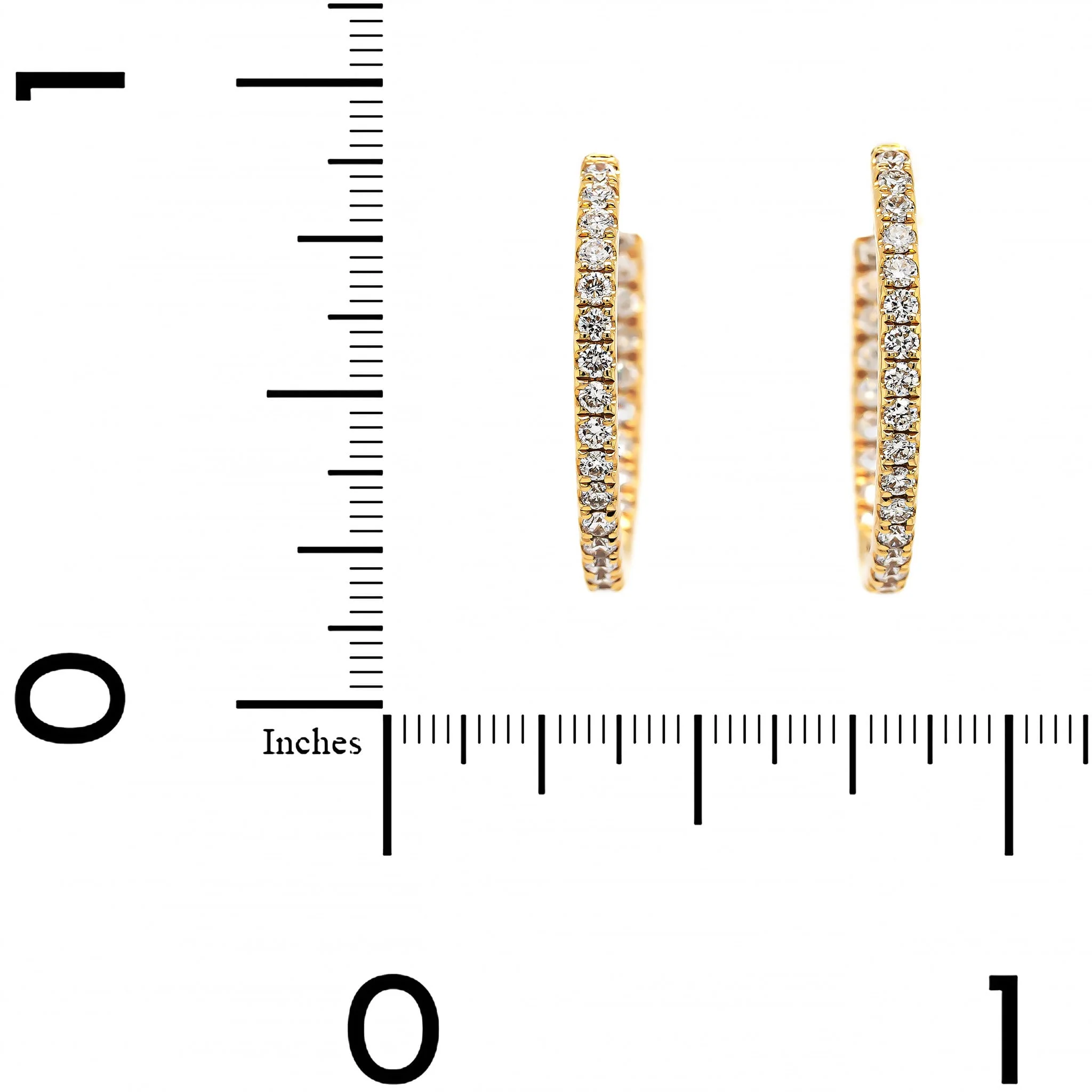 18K Yellow Gold Inside Out .75" Diamond Round Shaped Hoop Earrings - Image 2