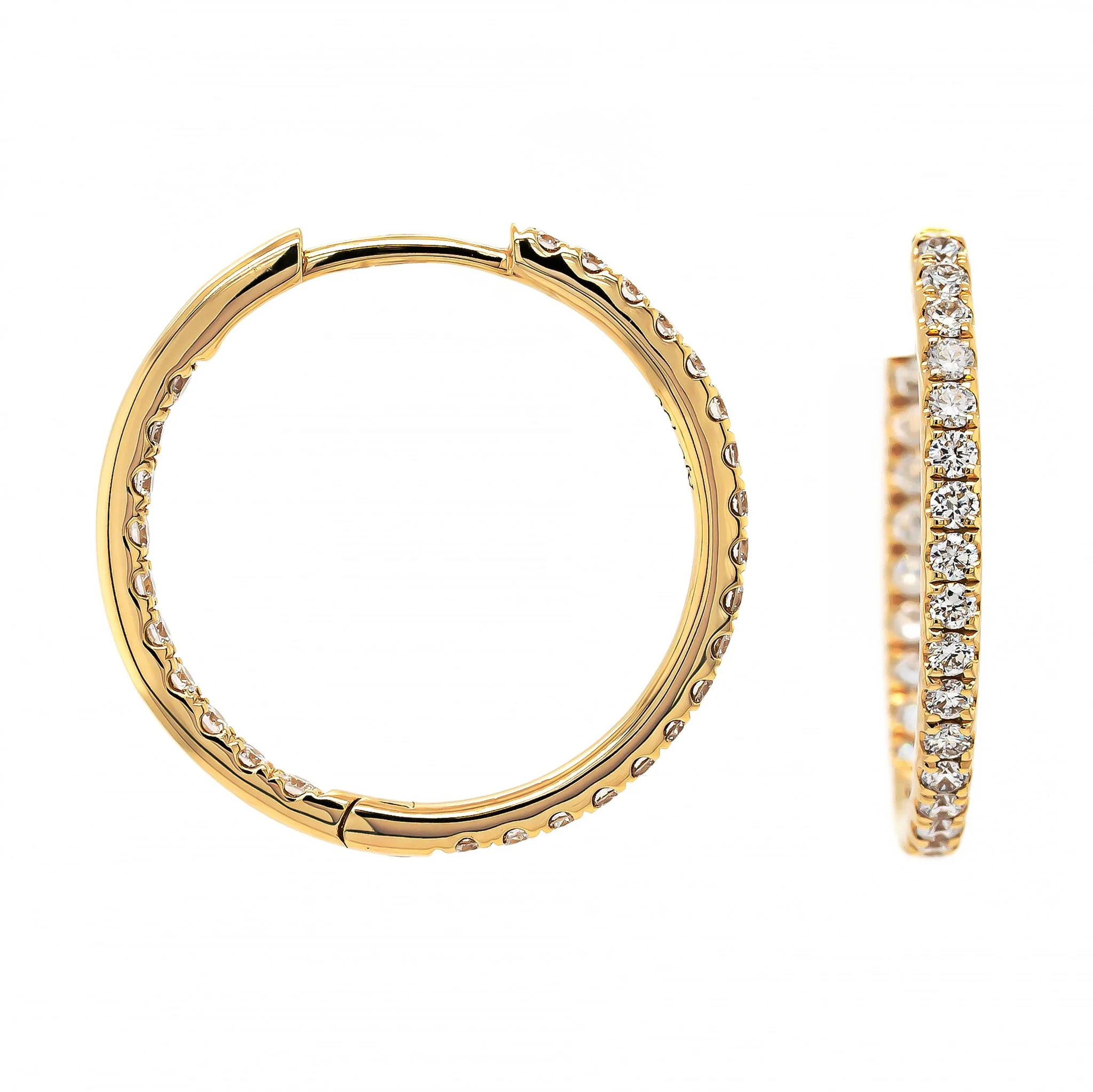 18K Yellow Gold Inside Out .75" Diamond Round Shaped Hoop Earrings - Image 3