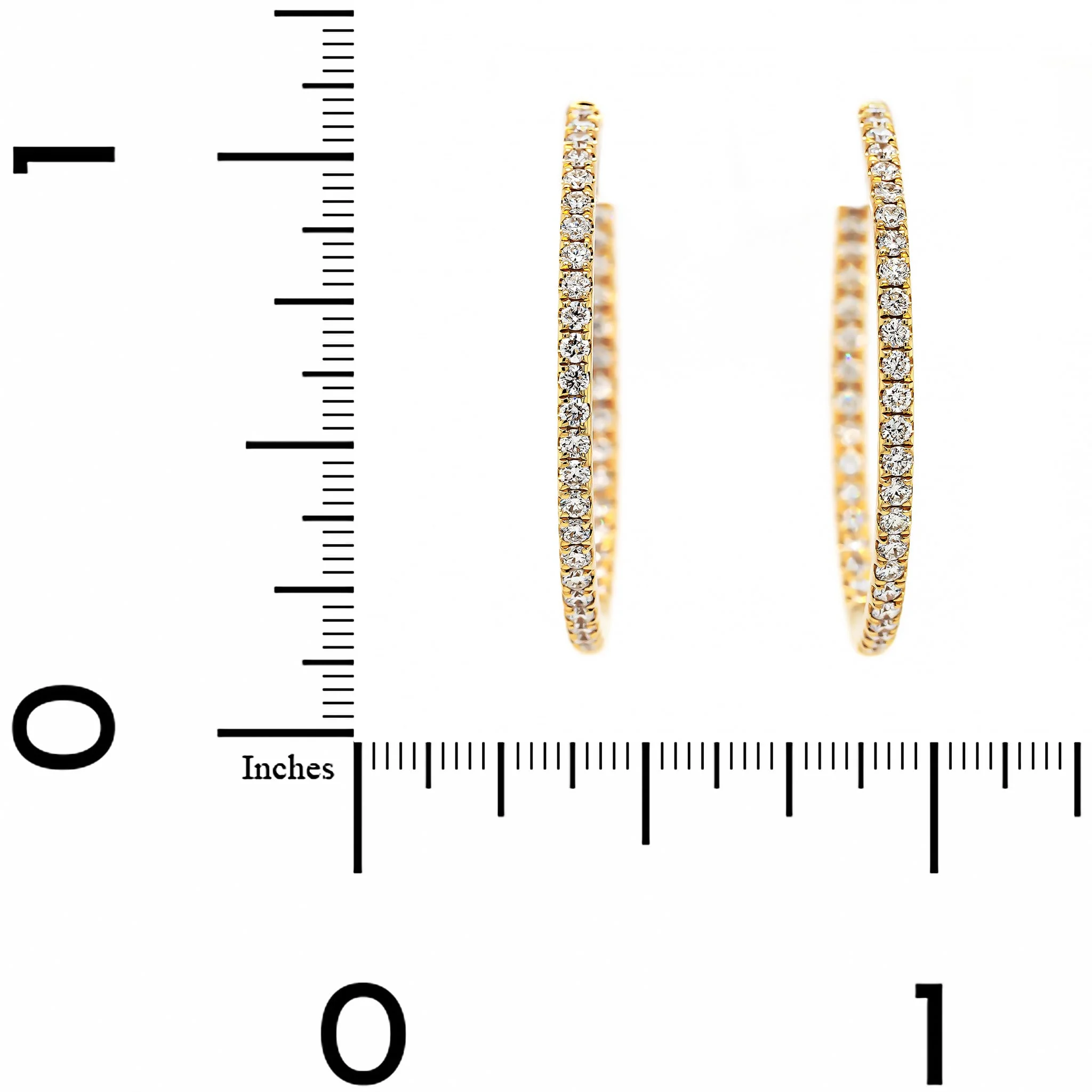 18K Yellow Gold Inside Out 1" Diamond Round Shaped Hoop Earrings - Image 2