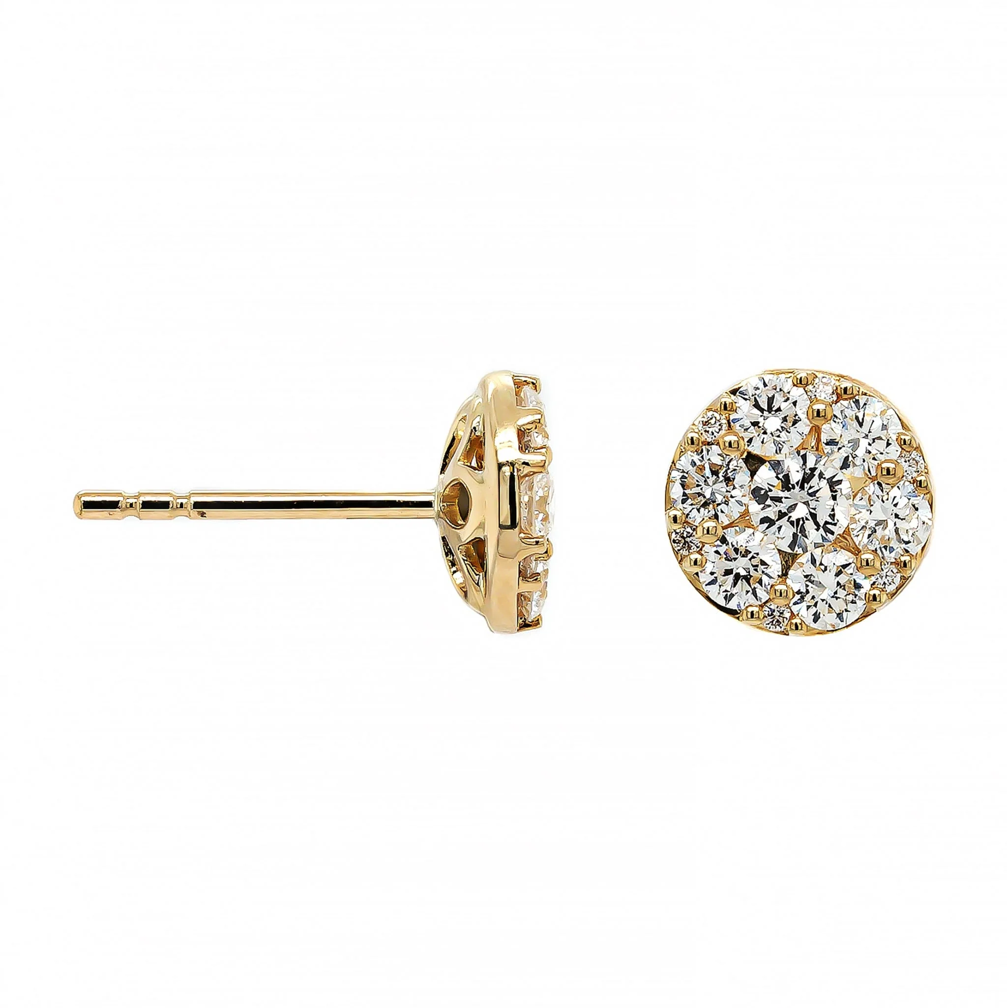 14K Yellow Gold Diamond Cluster Stud Earrings