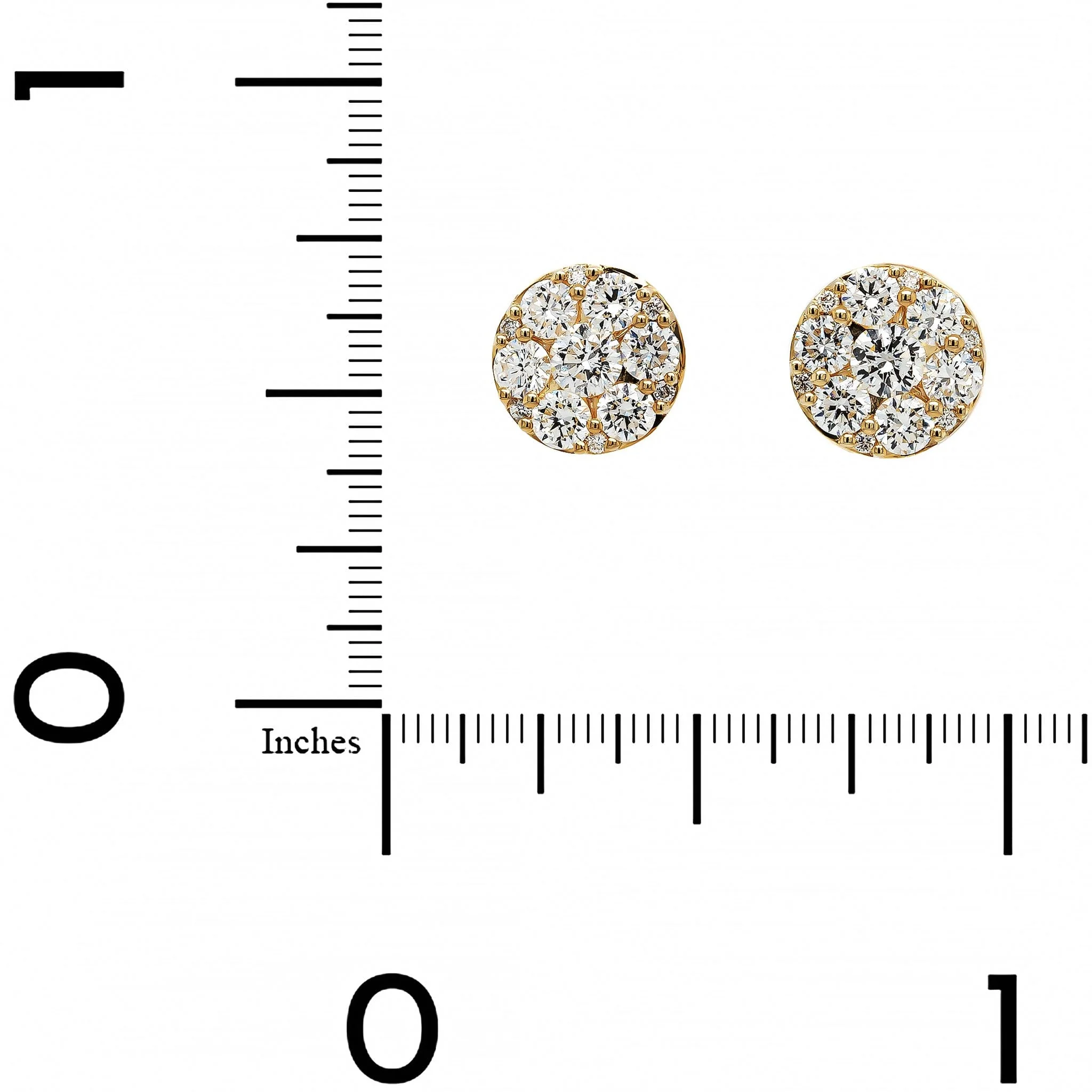 14K Yellow Gold Diamond Cluster Stud Earrings - Image 2